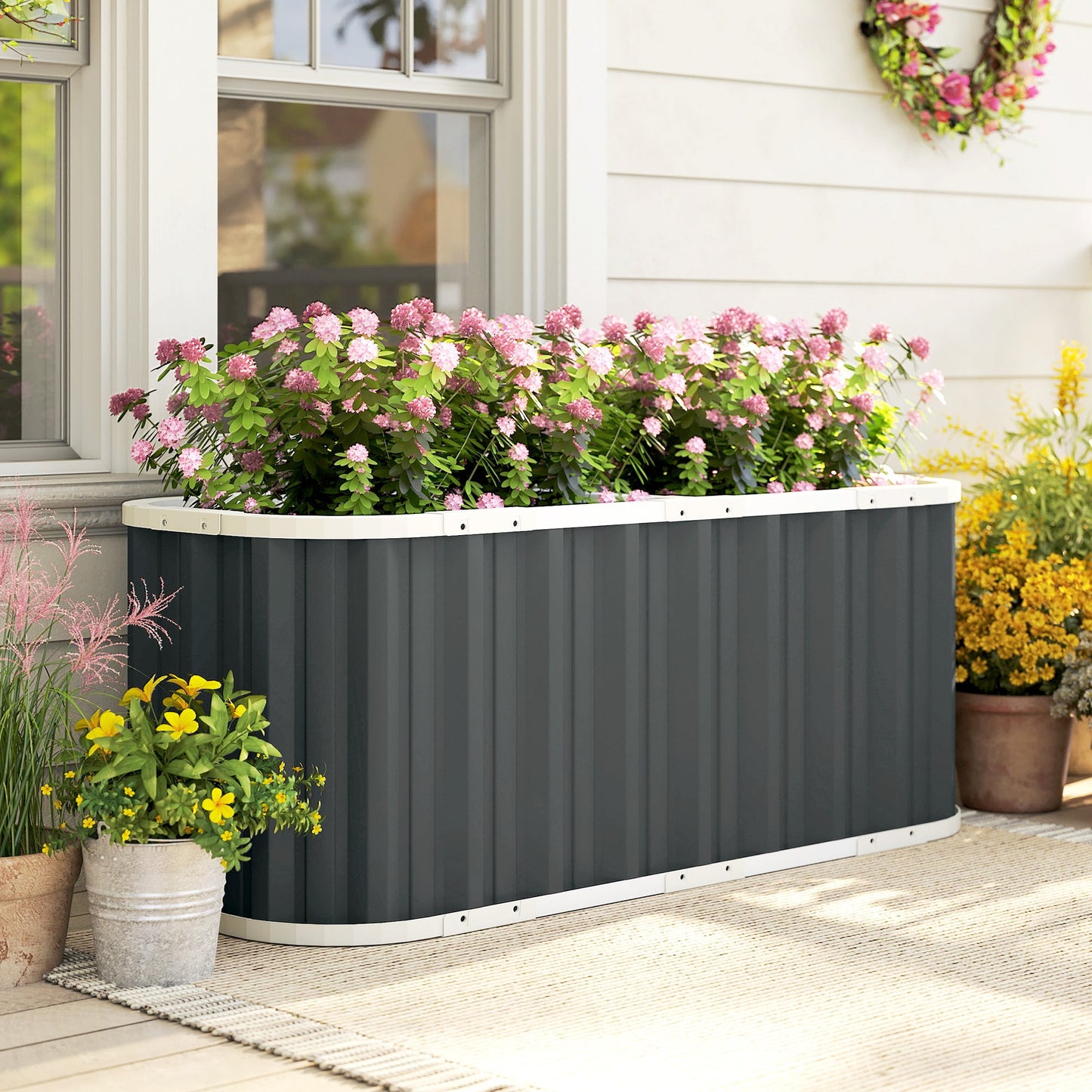Galvanized Raised Garden Bed, 5' x 2' x 2' Deep Rot Planter Box with Gloves and Plant Labels, Metal Outdoor Garden Bed for Flowers, Herbs and Vegetables, Dark Grey