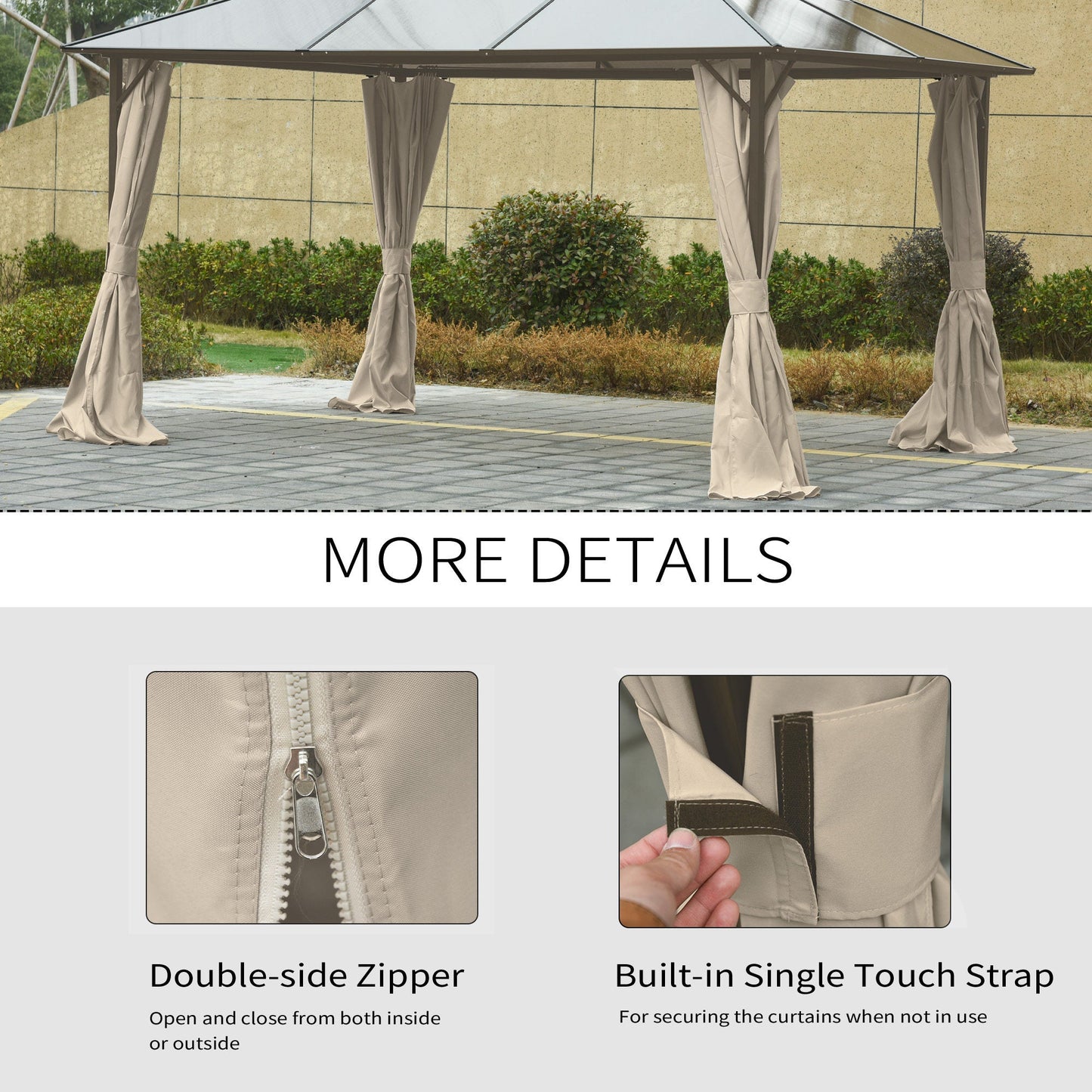 10' x 12' Universal Gazebo Sidewall Set with 4 Panels, Hooks/C-Rings Included for Pergolas & Cabanas, Beige