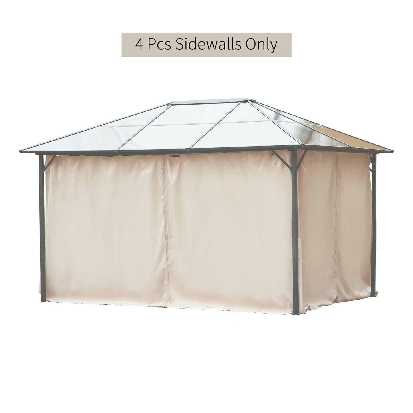 10' x 12' Universal Gazebo Sidewall Set with 4 Panels, Hooks/C-Rings Included for Pergolas & Cabanas, Beige