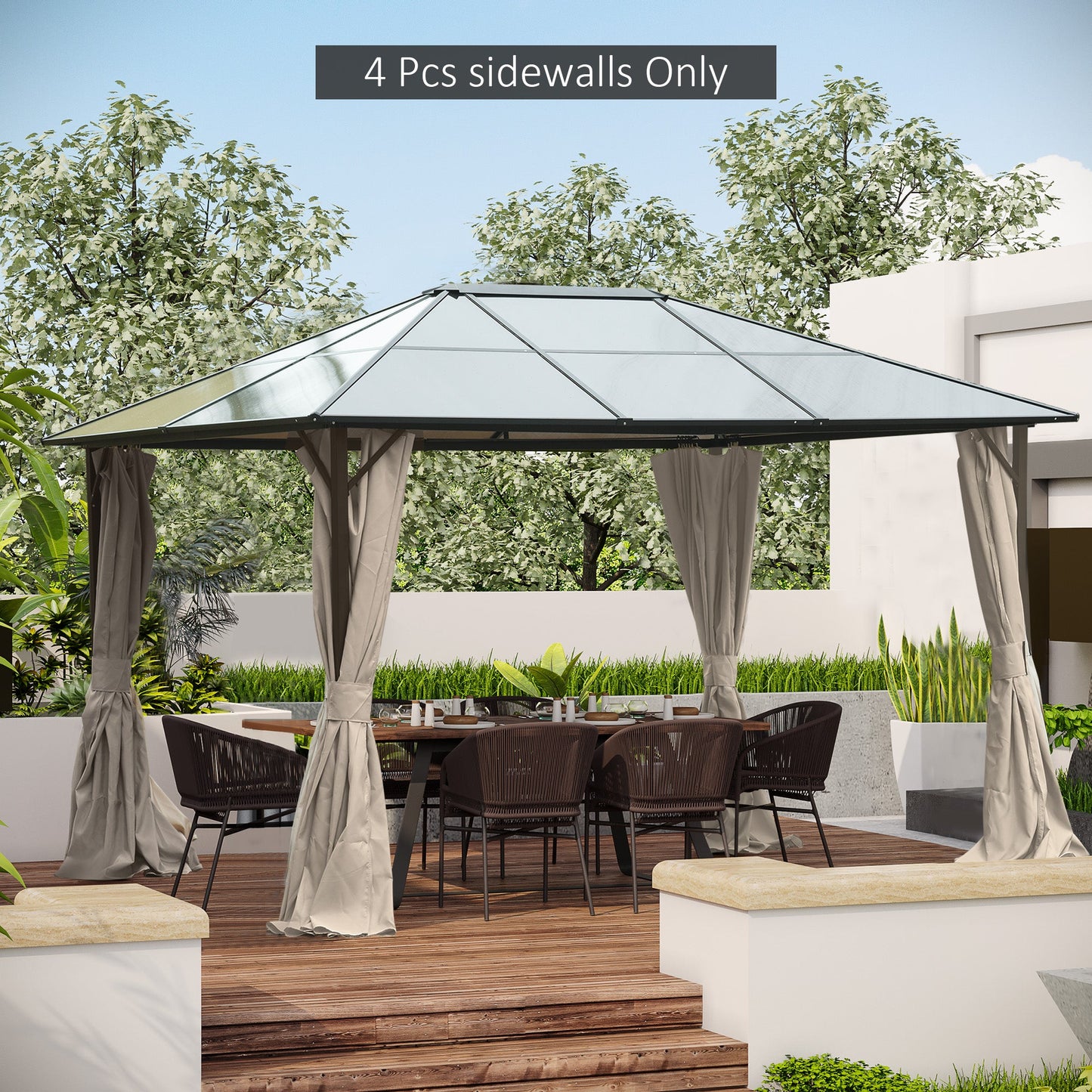10' x 12' Universal Gazebo Sidewall Set with 4 Panels, Hooks/C-Rings Included for Pergolas & Cabanas, Beige