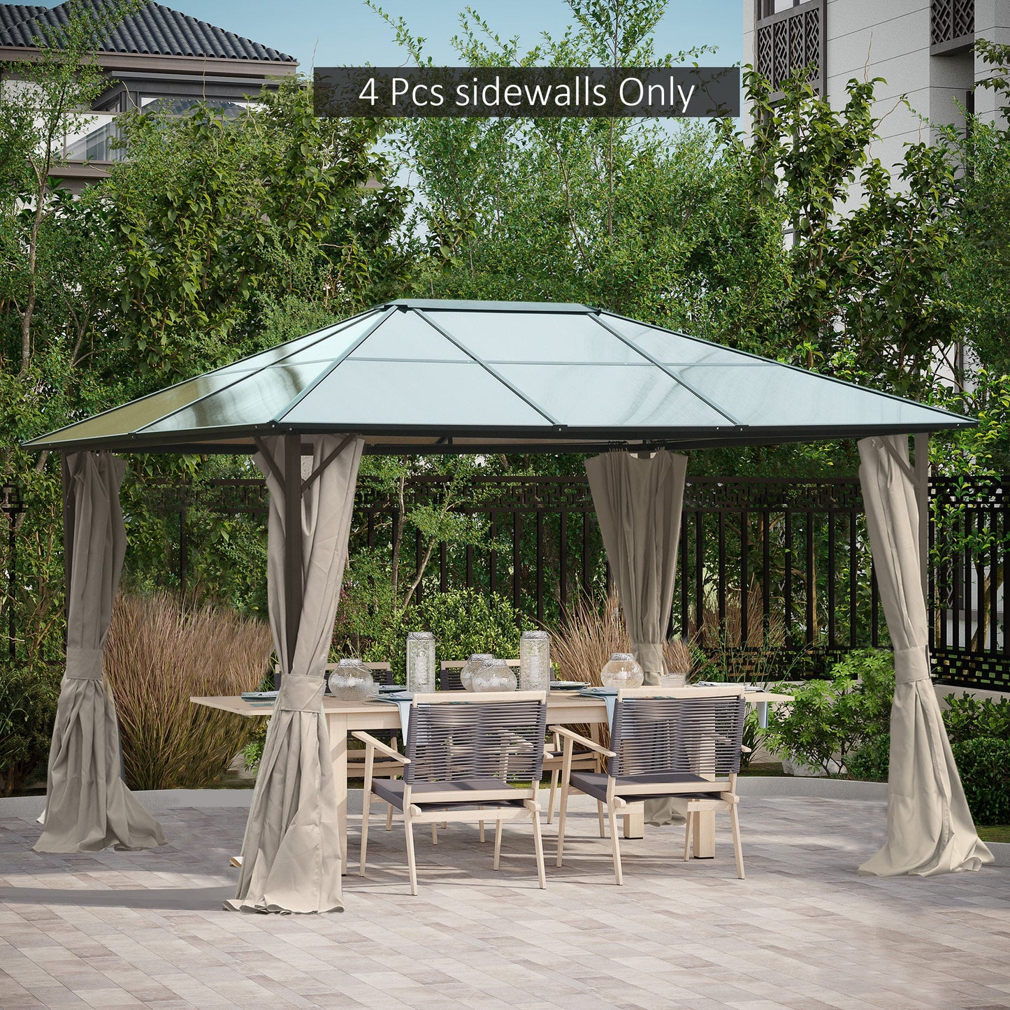 10' x 12' Universal Gazebo Sidewall Set with 4 Panels, Hooks/C-Rings Included for Pergolas & Cabanas, Beige