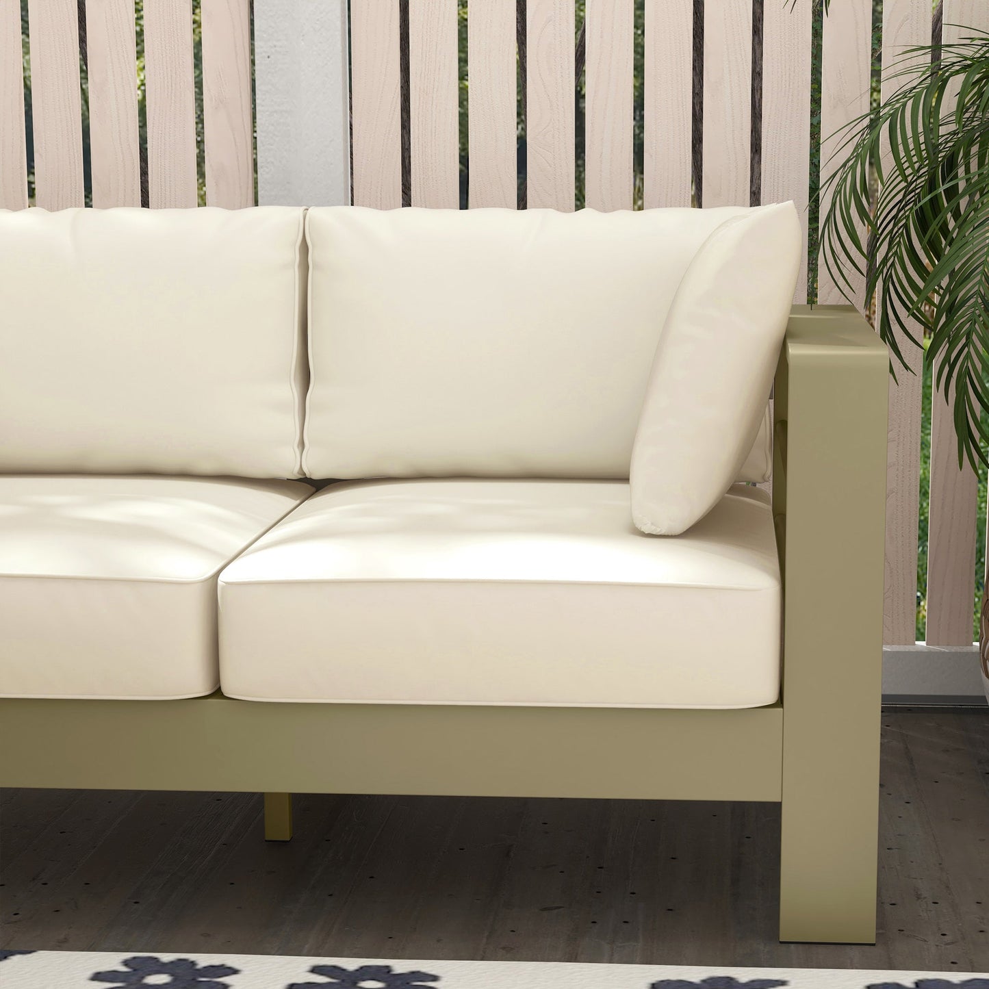 Aluminum Patio Loveseat with Thick Cushions, Outdoor Seating for 2 with Armrests, All-Weather Garden Sofa, for Garden, Balcony, Backyard, 54.3"x27.6"x24.6", Cream White