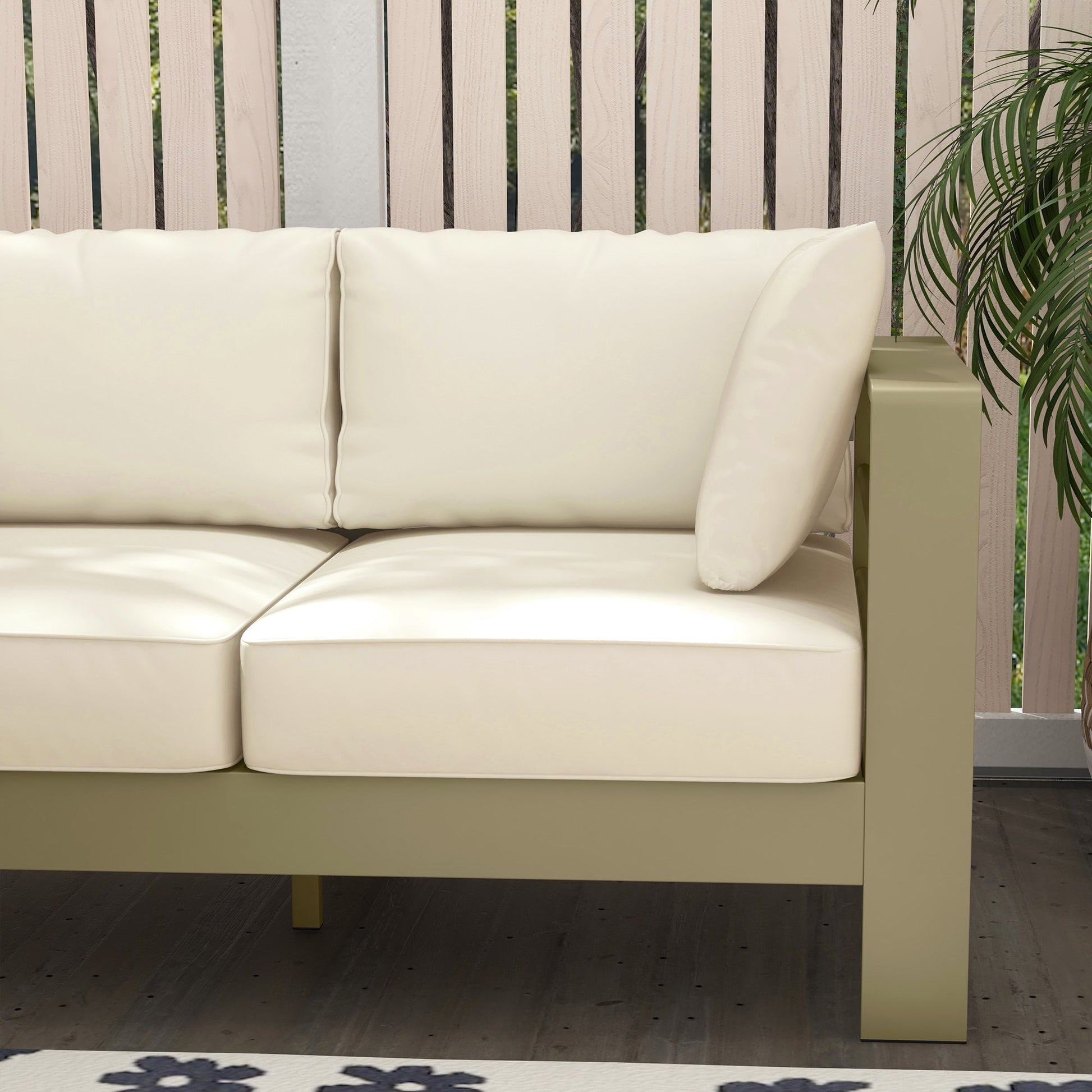 Aluminum Patio Loveseat with Thick Cushions, Outdoor Seating for 2 with Armrests, All-Weather Garden Sofa, for Garden, Balcony, Backyard, 54.3"x27.6"x24.6", Cream White