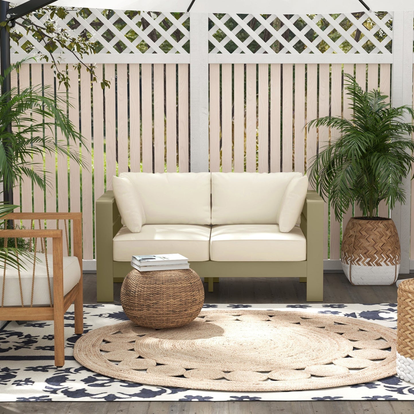 Aluminum Patio Loveseat with Thick Cushions, Outdoor Seating for 2 with Armrests, All-Weather Garden Sofa, for Garden, Balcony, Backyard, 54.3"x27.6"x24.6", Cream White