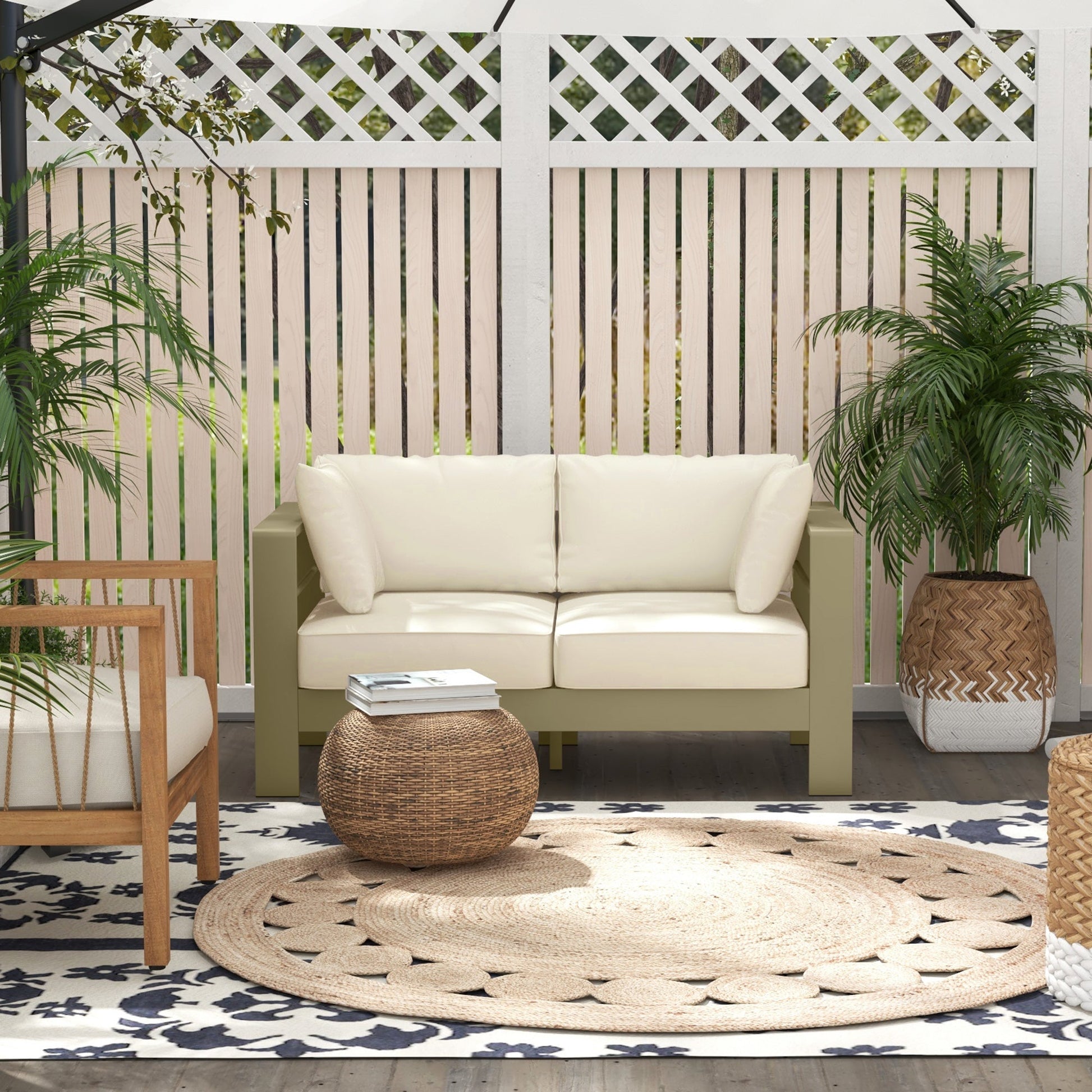 Aluminum Patio Loveseat with Thick Cushions, Outdoor Seating for 2 with Armrests, All-Weather Garden Sofa, for Garden, Balcony, Backyard, 54.3"x27.6"x24.6", Cream White