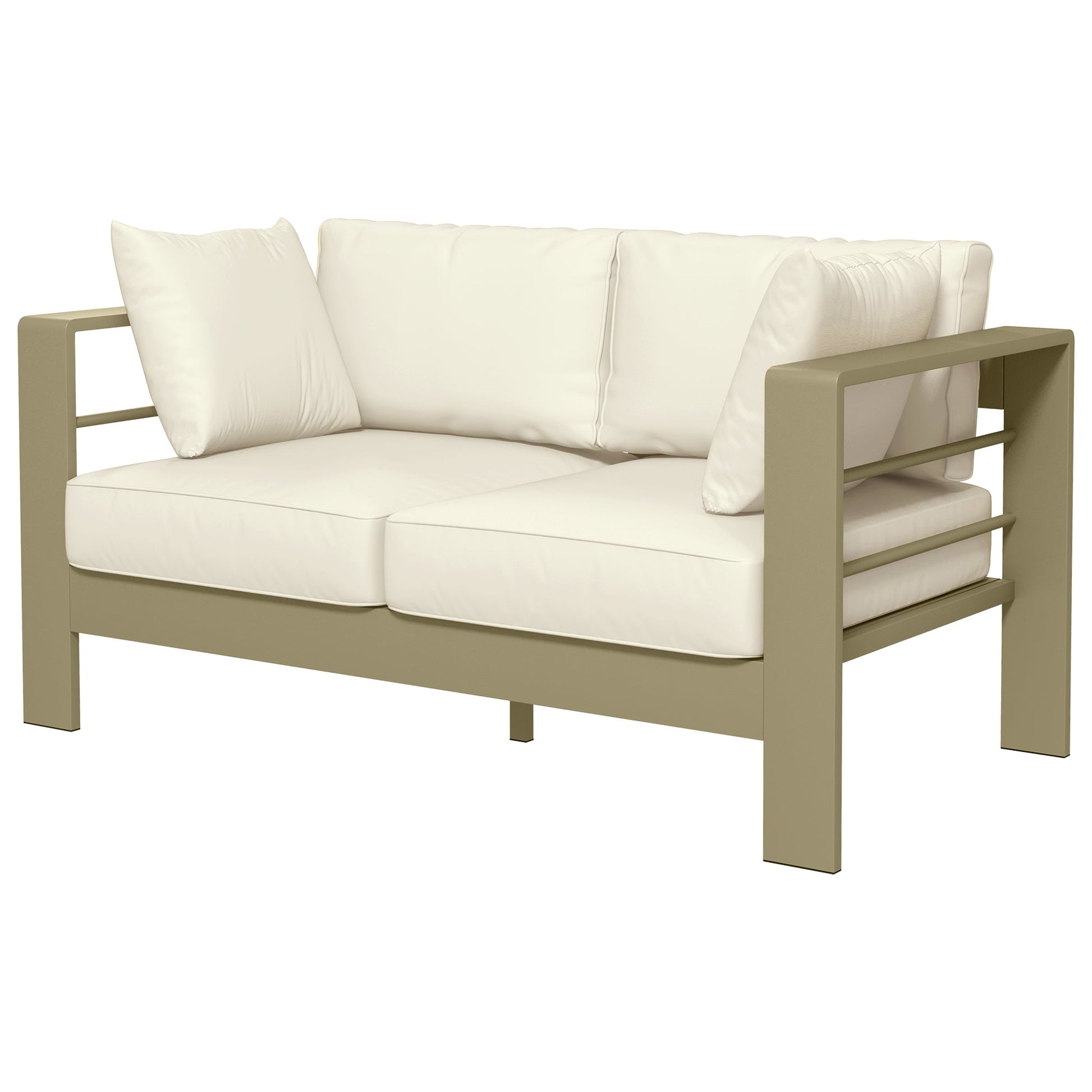 Aluminum Patio Loveseat with Thick Cushions, Outdoor Seating for 2 with Armrests, All-Weather Garden Sofa, for Garden, Balcony, Backyard, 54.3"x27.6"x24.6", Cream White