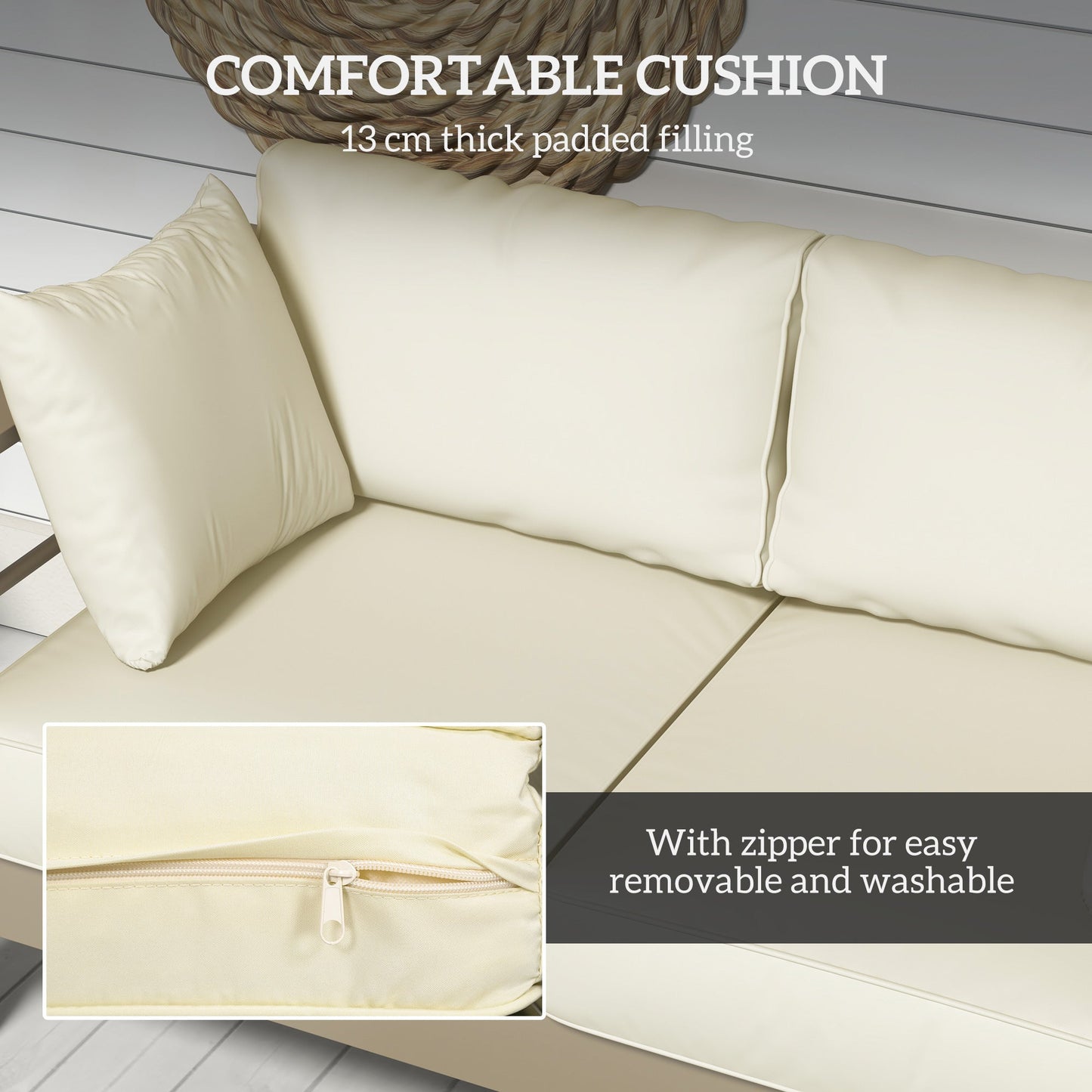 Aluminum Patio Loveseat with Thick Cushions, Outdoor Seating for 2 with Armrests, All-Weather Garden Sofa, for Garden, Balcony, Backyard, 54.3"x27.6"x24.6", Cream White