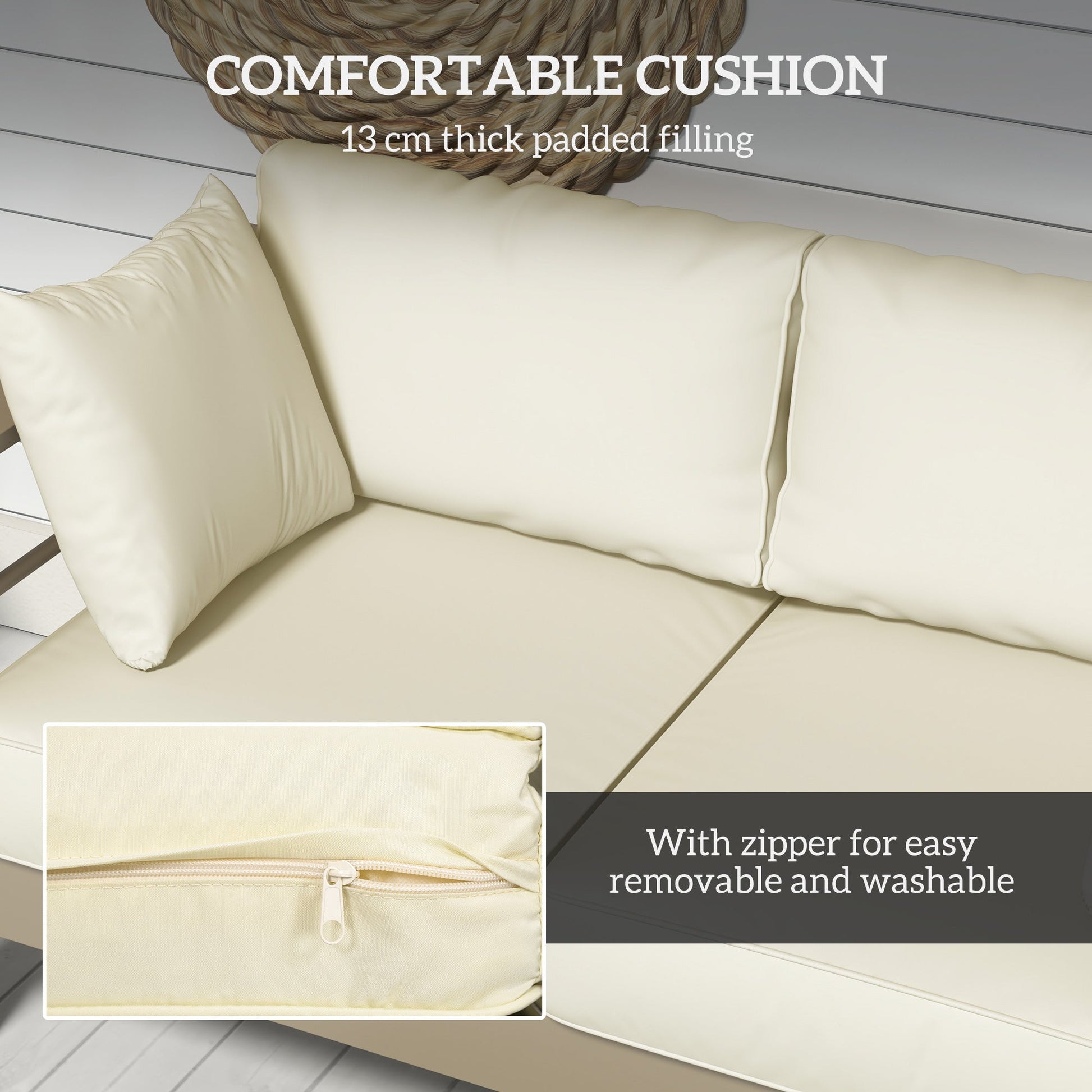 Aluminum Patio Loveseat with Thick Cushions, Outdoor Seating for 2 with Armrests, All-Weather Garden Sofa, for Garden, Balcony, Backyard, 54.3"x27.6"x24.6", Cream White