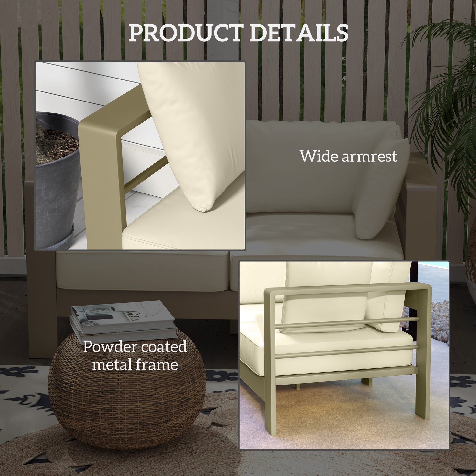 Aluminum Patio Loveseat with Thick Cushions, Outdoor Seating for 2 with Armrests, All-Weather Garden Sofa, for Garden, Balcony, Backyard, 54.3"x27.6"x24.6", Cream White