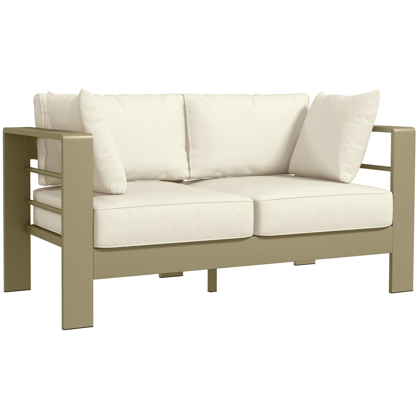 Aluminum Patio Loveseat with Thick Cushions, Outdoor Seating for 2 with Armrests, All-Weather Garden Sofa, for Garden, Balcony, Backyard, 54.3"x27.6"x24.6", Cream White