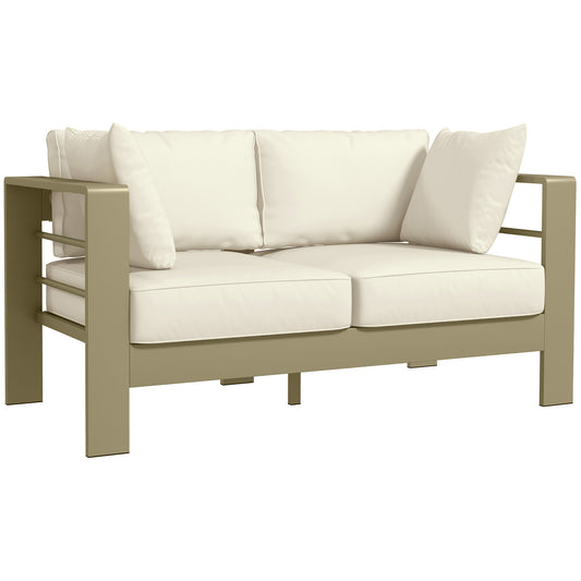 Aluminum Patio Loveseat with Thick Cushions, Outdoor Seating for 2 with Armrests, All-Weather Garden Sofa, for Garden, Balcony, Backyard, 54.3"x27.6"x24.6", Cream White