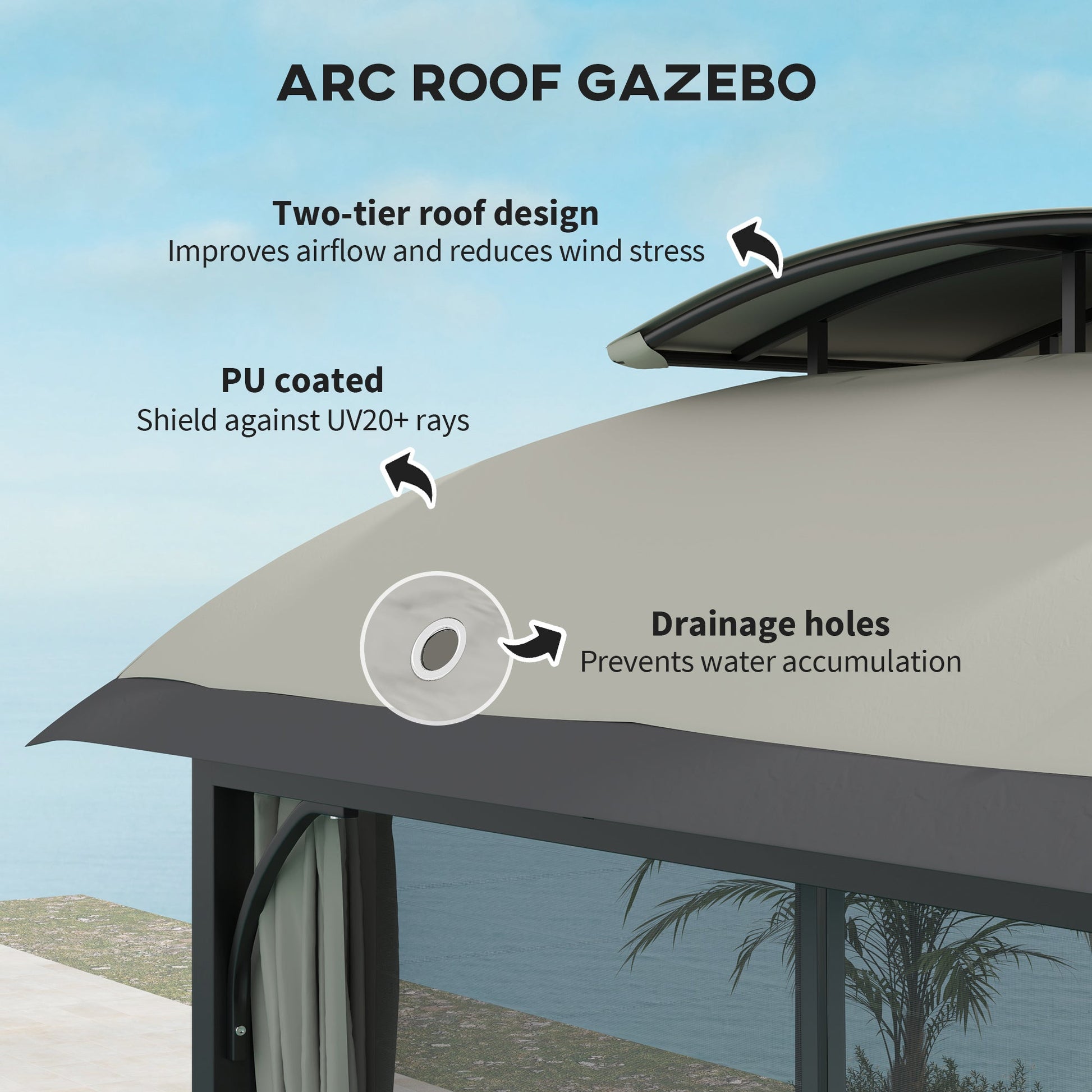  11' x 13' Patio Gazebo, Double Roof Outdoor Gazebo Canopy Shelter with Netting & Curtains, Galvanized Metal Frame for Garden, Lawn, Backyard and Deck, Light Grey