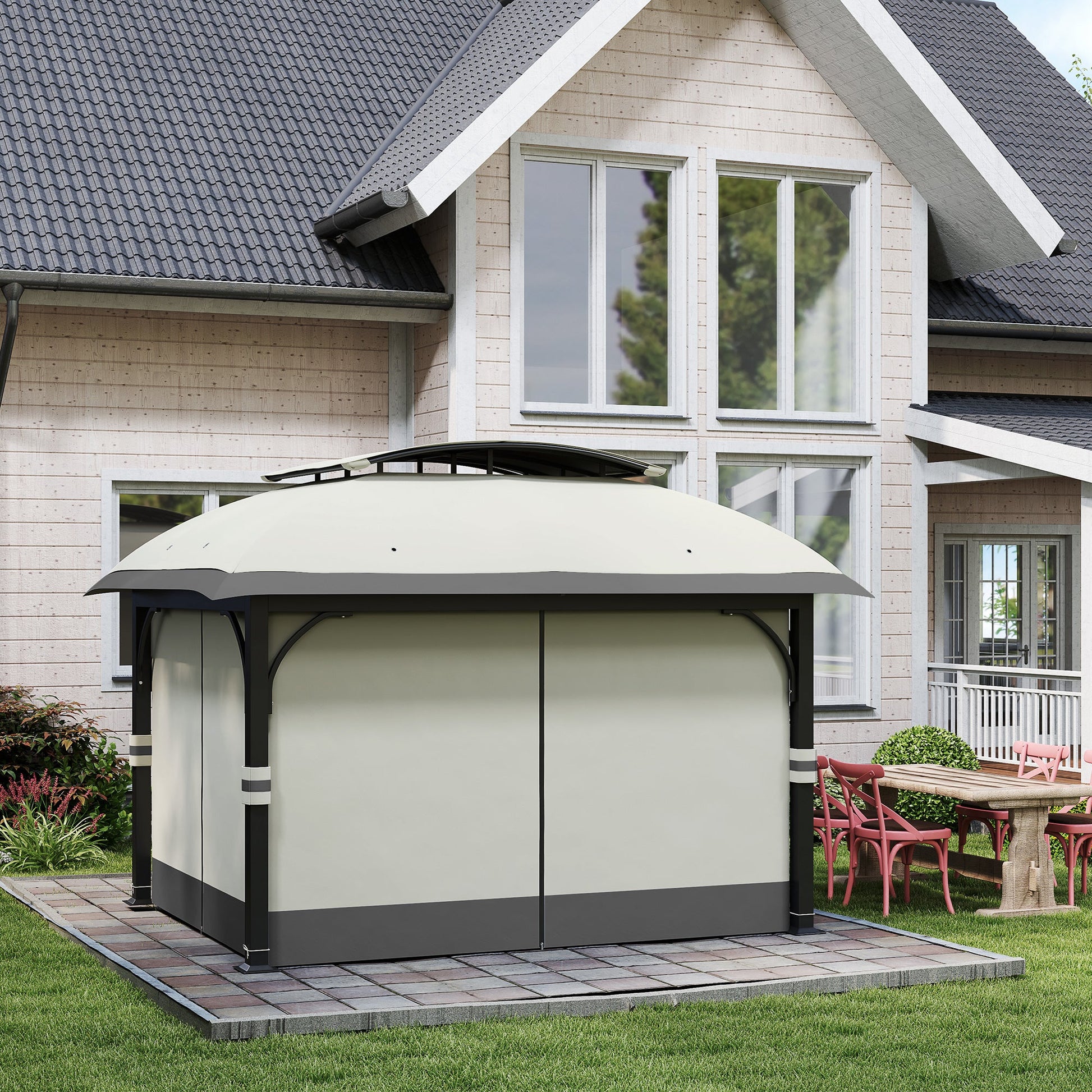  11' x 13' Patio Gazebo, Double Roof Outdoor Gazebo Canopy Shelter with Netting & Curtains, Galvanized Metal Frame for Garden, Lawn, Backyard and Deck, Light Grey