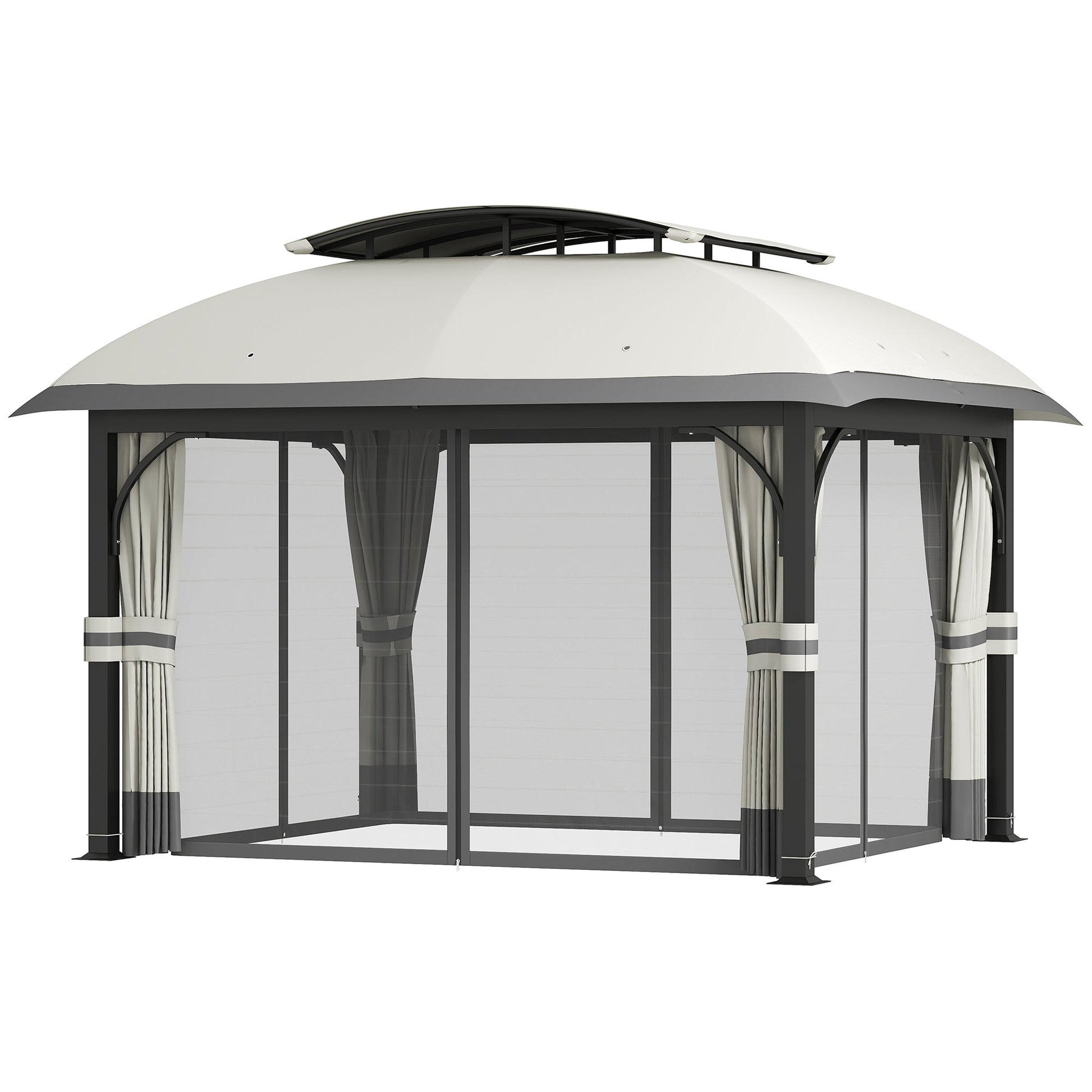  11' x 13' Patio Gazebo, Double Roof Outdoor Gazebo Canopy Shelter with Netting & Curtains, Galvanized Metal Frame for Garden, Lawn, Backyard and Deck, Light Grey