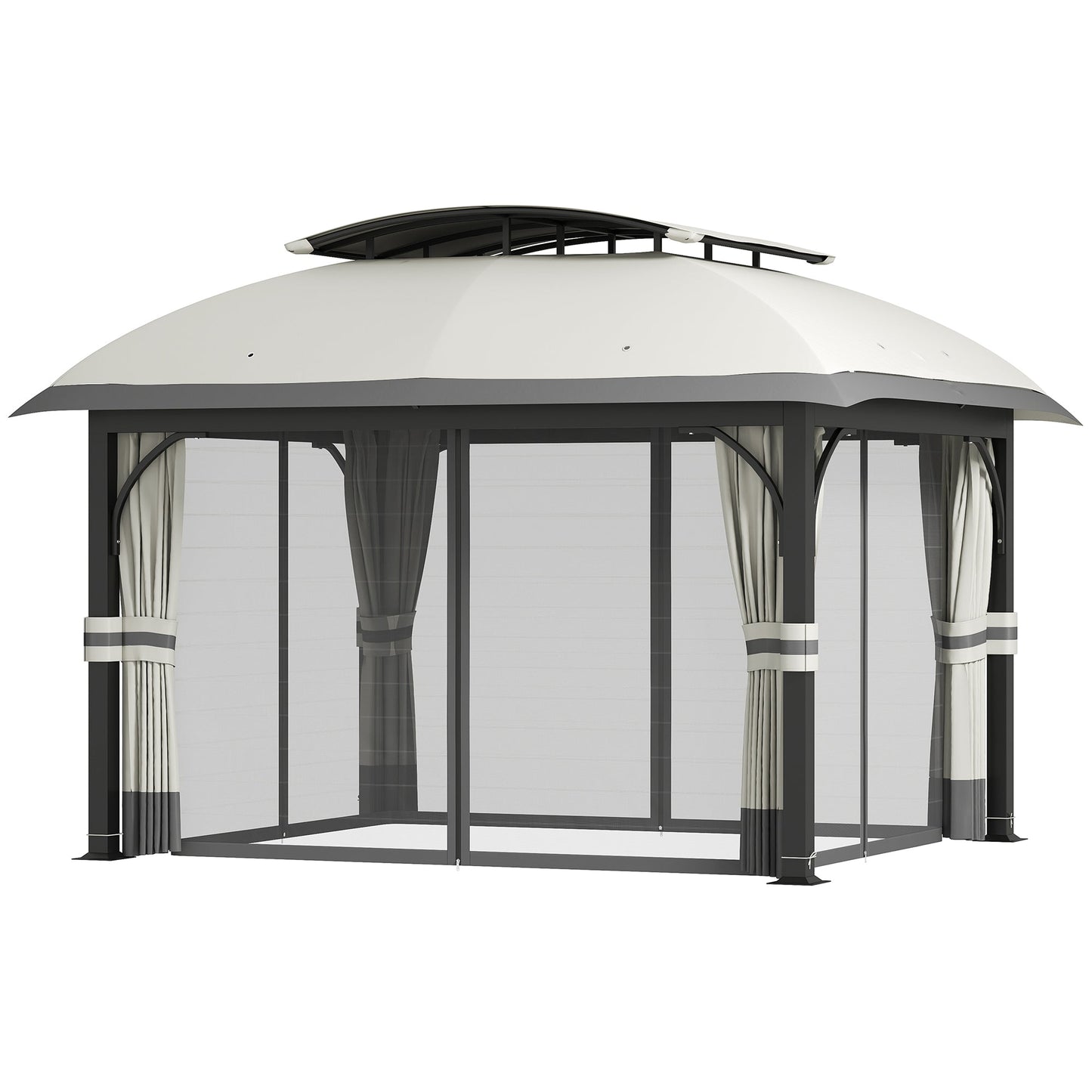  11' x 13' Patio Gazebo, Double Roof Outdoor Gazebo Canopy Shelter with Netting & Curtains, Galvanized Metal Frame for Garden, Lawn, Backyard and Deck, Light Grey