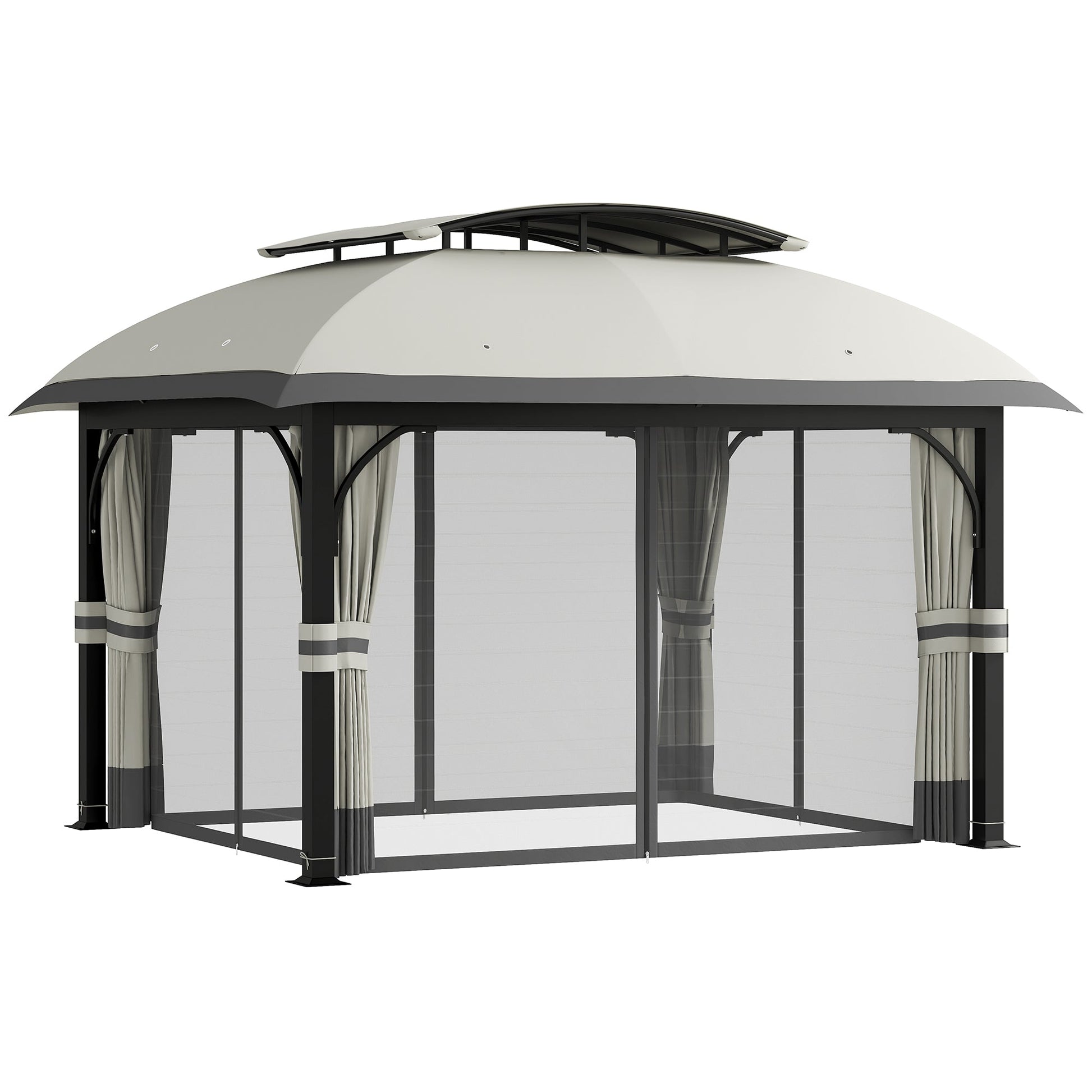  11' x 13' Patio Gazebo, Double Roof Outdoor Gazebo Canopy Shelter with Netting & Curtains, Galvanized Metal Frame for Garden, Lawn, Backyard and Deck, Light Grey