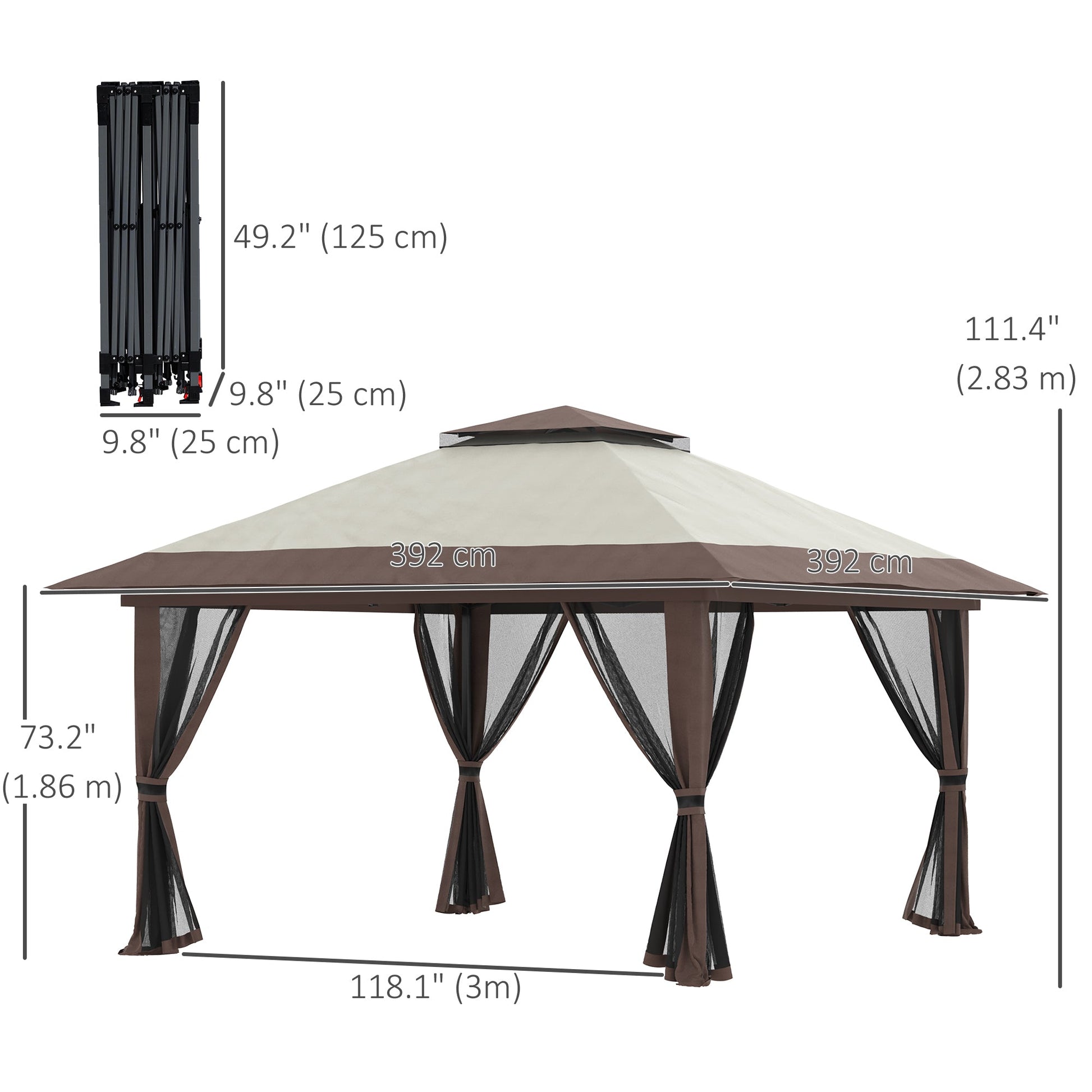 13' x 13' Pop Up Canopy with Mesh Sidewalls and Water/Sand Bag, UPF 50+ Easy Up Canopy Tent Shelter, Wheeled Carry Bag for Garden, Backyard, Patio, Lawn, Beige