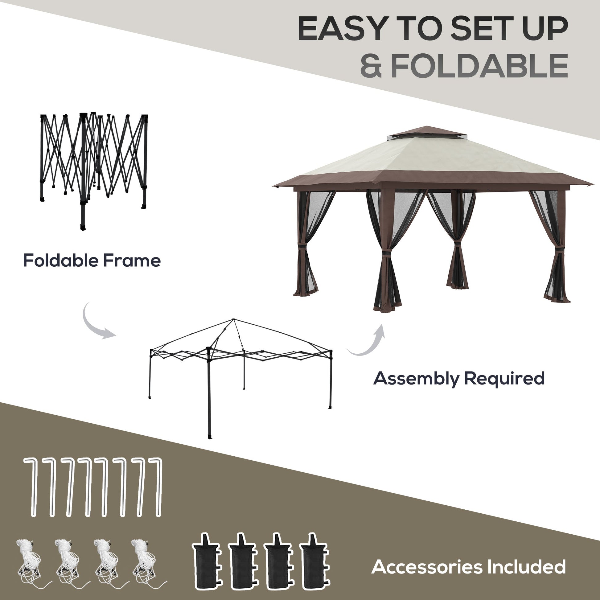 13' x 13' Pop Up Canopy with Mesh Sidewalls and Water/Sand Bag, UPF 50+ Easy Up Canopy Tent Shelter, Wheeled Carry Bag for Garden, Backyard, Patio, Lawn, Beige
