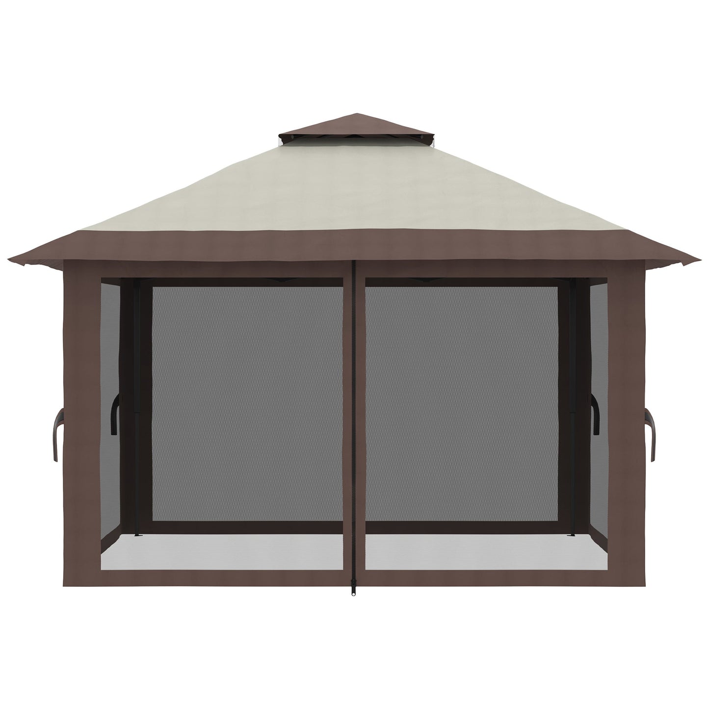 13' x 13' Pop Up Canopy with Mesh Sidewalls and Water/Sand Bag, UPF 50+ Easy Up Canopy Tent Shelter, Wheeled Carry Bag for Garden, Backyard, Patio, Lawn, Beige
