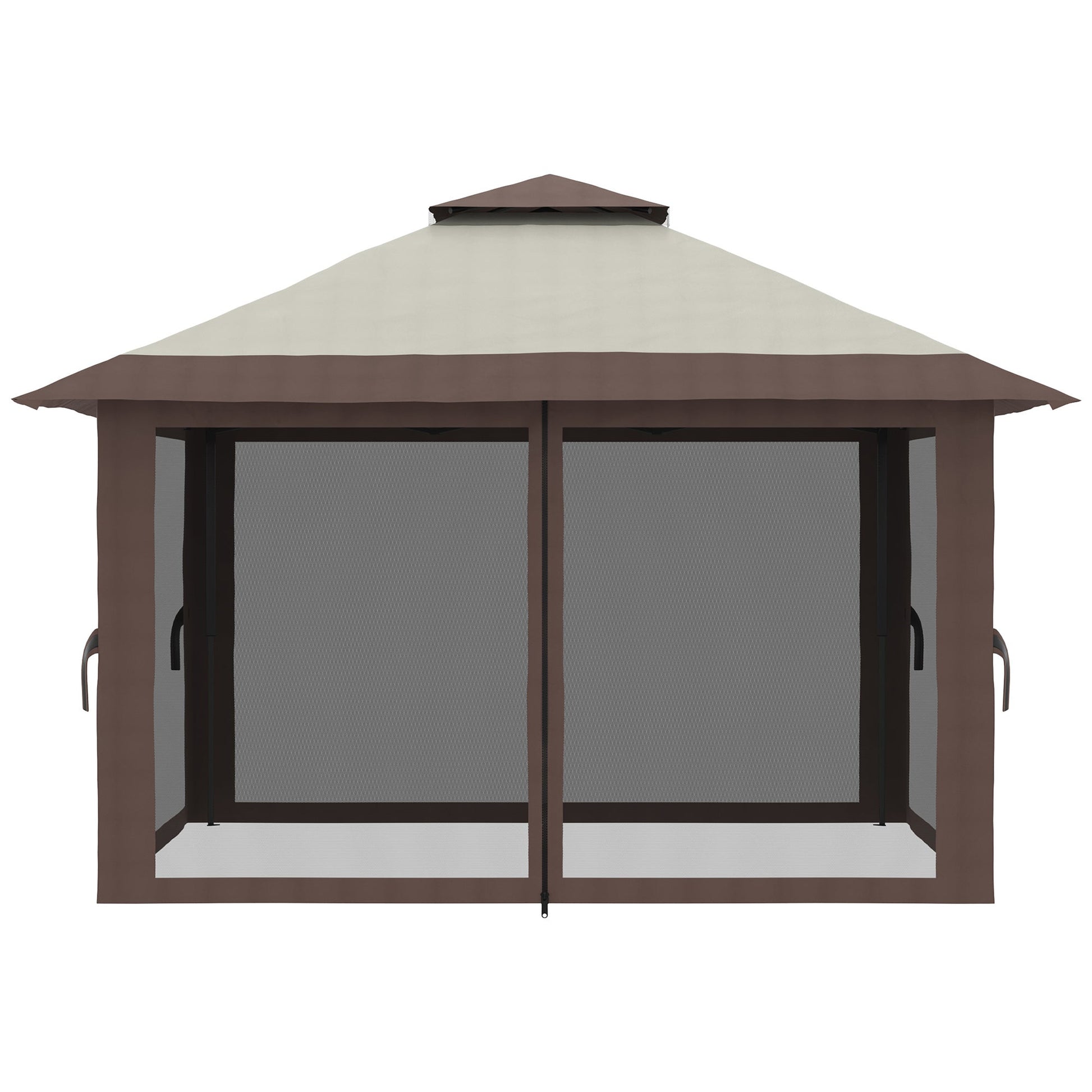 13' x 13' Pop Up Canopy with Mesh Sidewalls and Water/Sand Bag, UPF 50+ Easy Up Canopy Tent Shelter, Wheeled Carry Bag for Garden, Backyard, Patio, Lawn, Beige