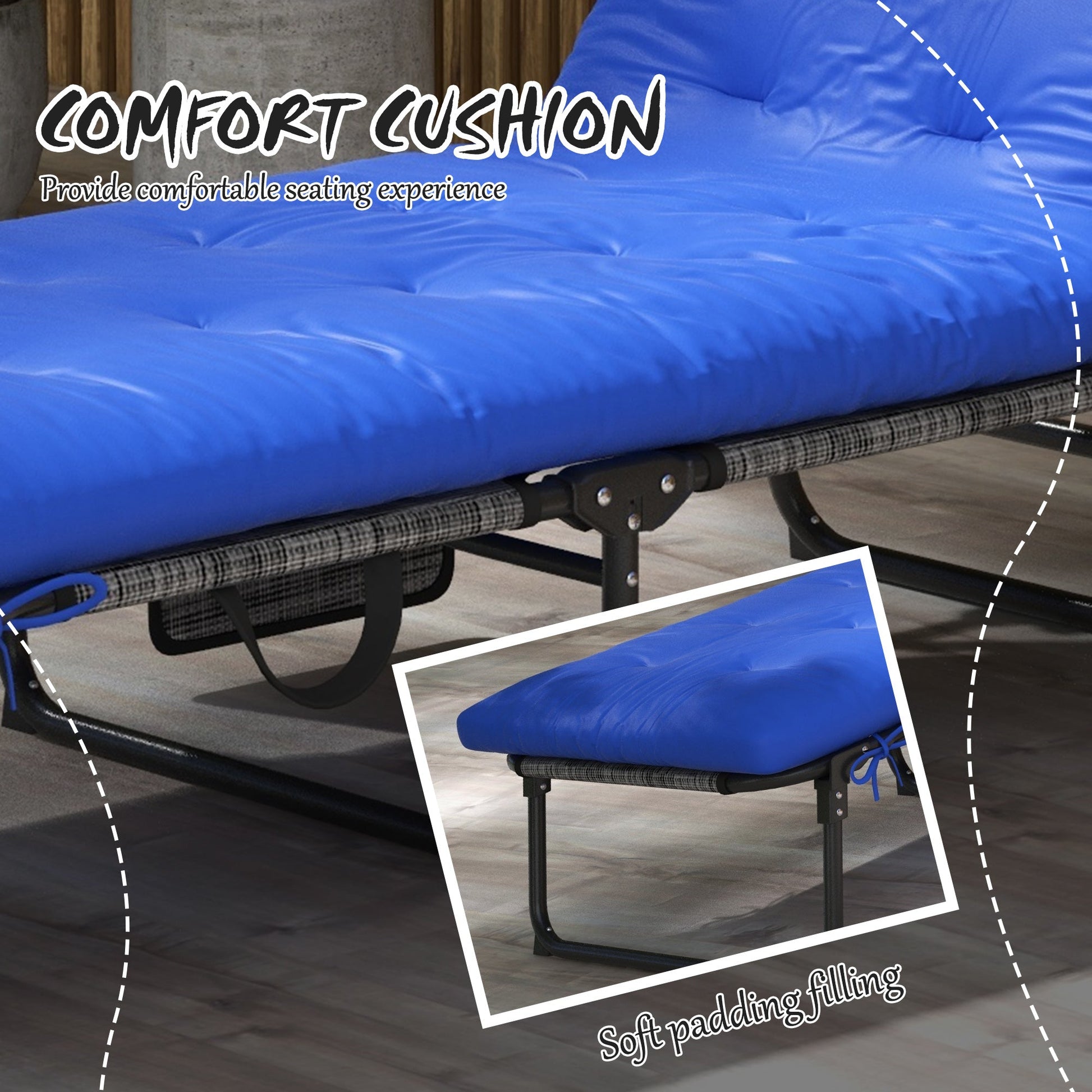 Folding Lounge Chair with 4-level Reclining Back, Outdoor Tanning Chair with Cushion, Sun Lounger with Breathable Mesh Fabric, Side Pocket, Headrest, Blue
