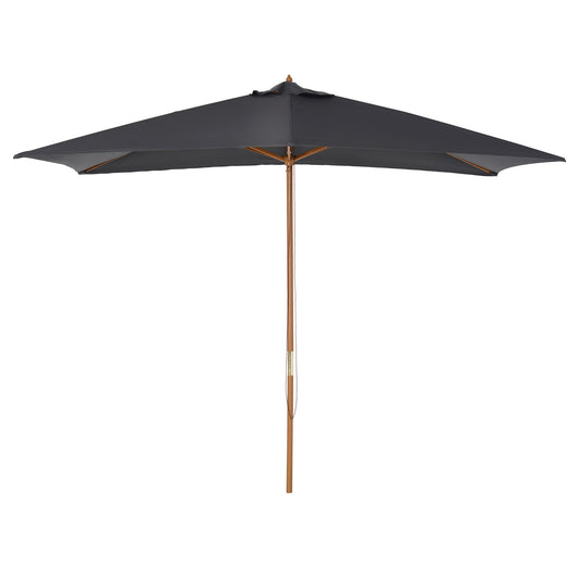 7' x 10' Wooden Patio Umbrella, Rectangular Garden Parasol, Market Table Umbrella with Top Vent, Dark Grey