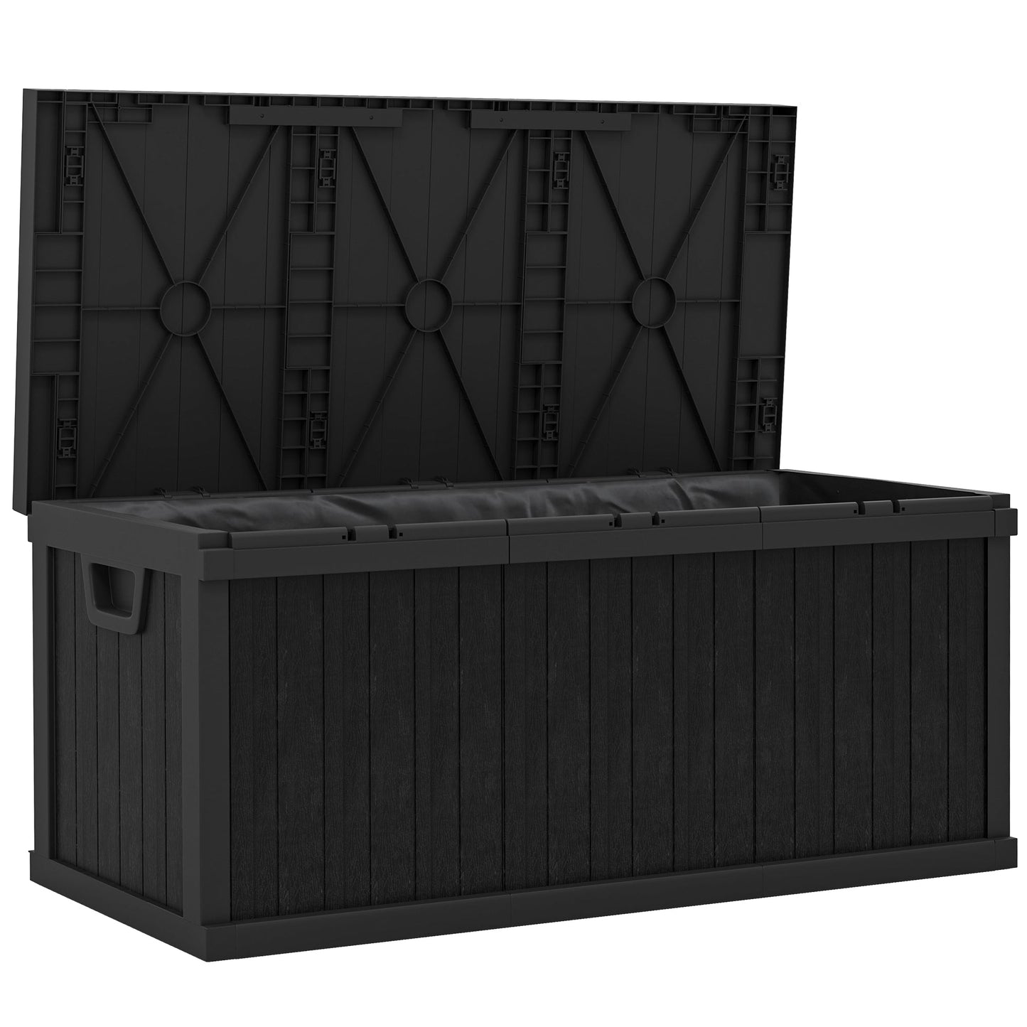 70 Gallon Deck Box, Resin Outdoor Storage Box with Handles, Waterproof and UV Resistant Storage Container for Garden Tools and Pool Supplies, Black
