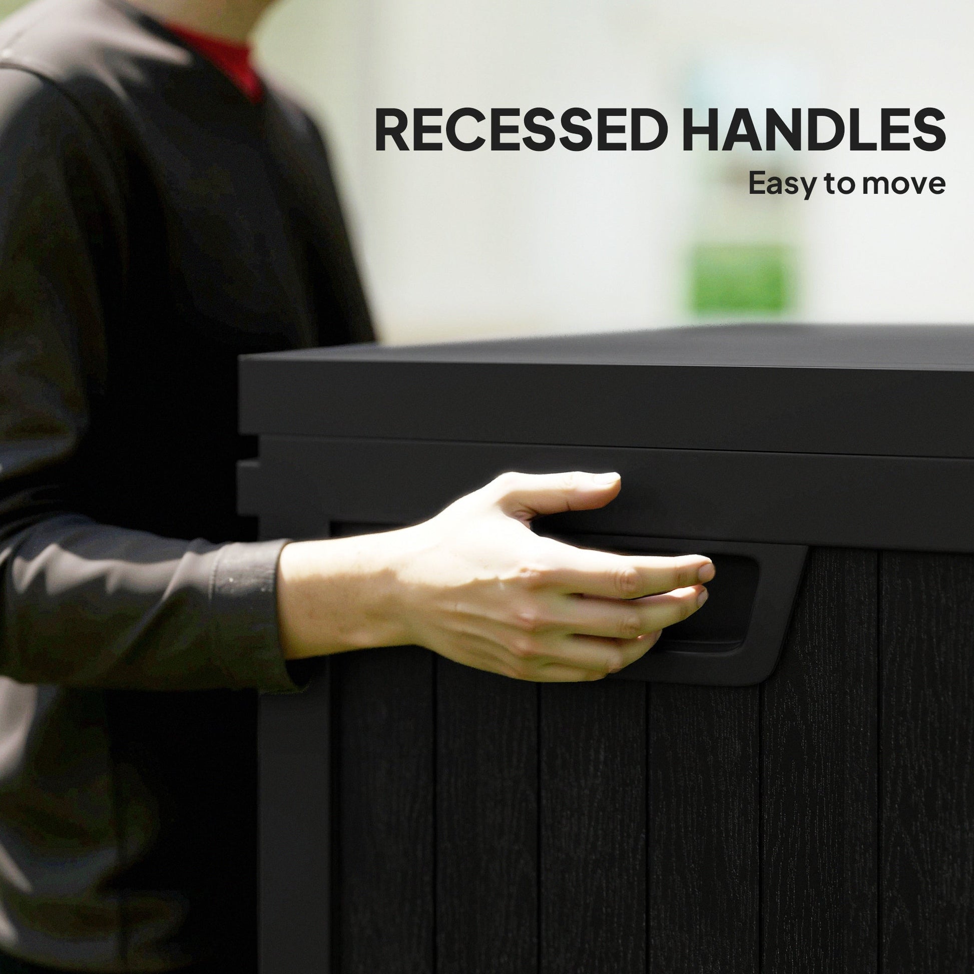 70 Gallon Deck Box, Resin Outdoor Storage Box with Handles, Waterproof and UV Resistant Storage Container for Garden Tools and Pool Supplies, Black