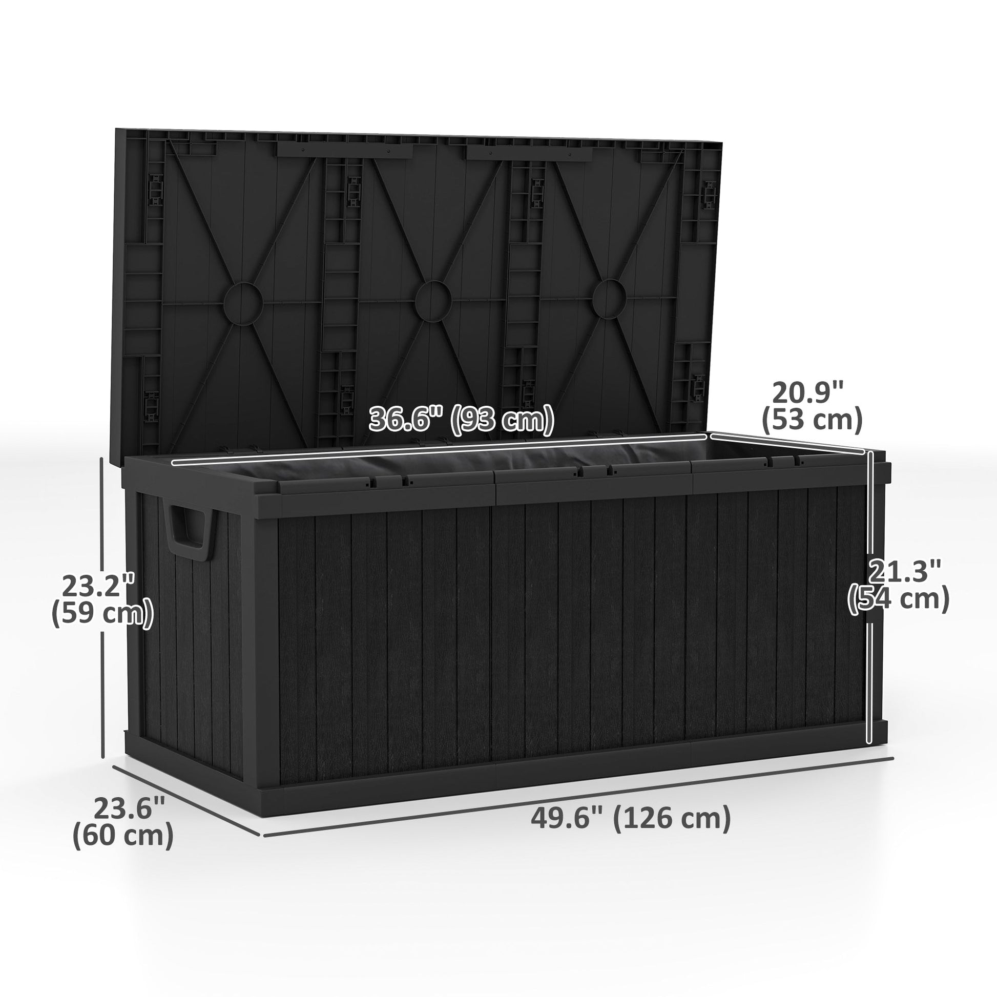 70 Gallon Deck Box, Resin Outdoor Storage Box with Handles, Waterproof and UV Resistant Storage Container for Garden Tools and Pool Supplies, Black