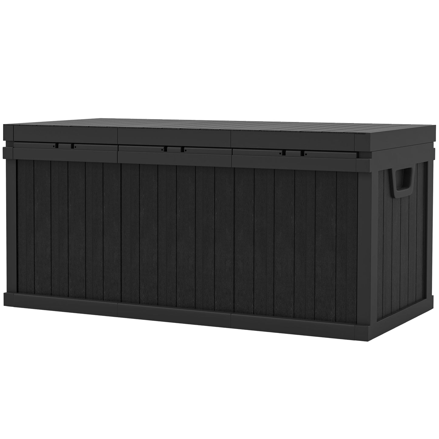 70 Gallon Deck Box, Resin Outdoor Storage Box with Handles, Waterproof and UV Resistant Storage Container for Garden Tools and Pool Supplies, Black