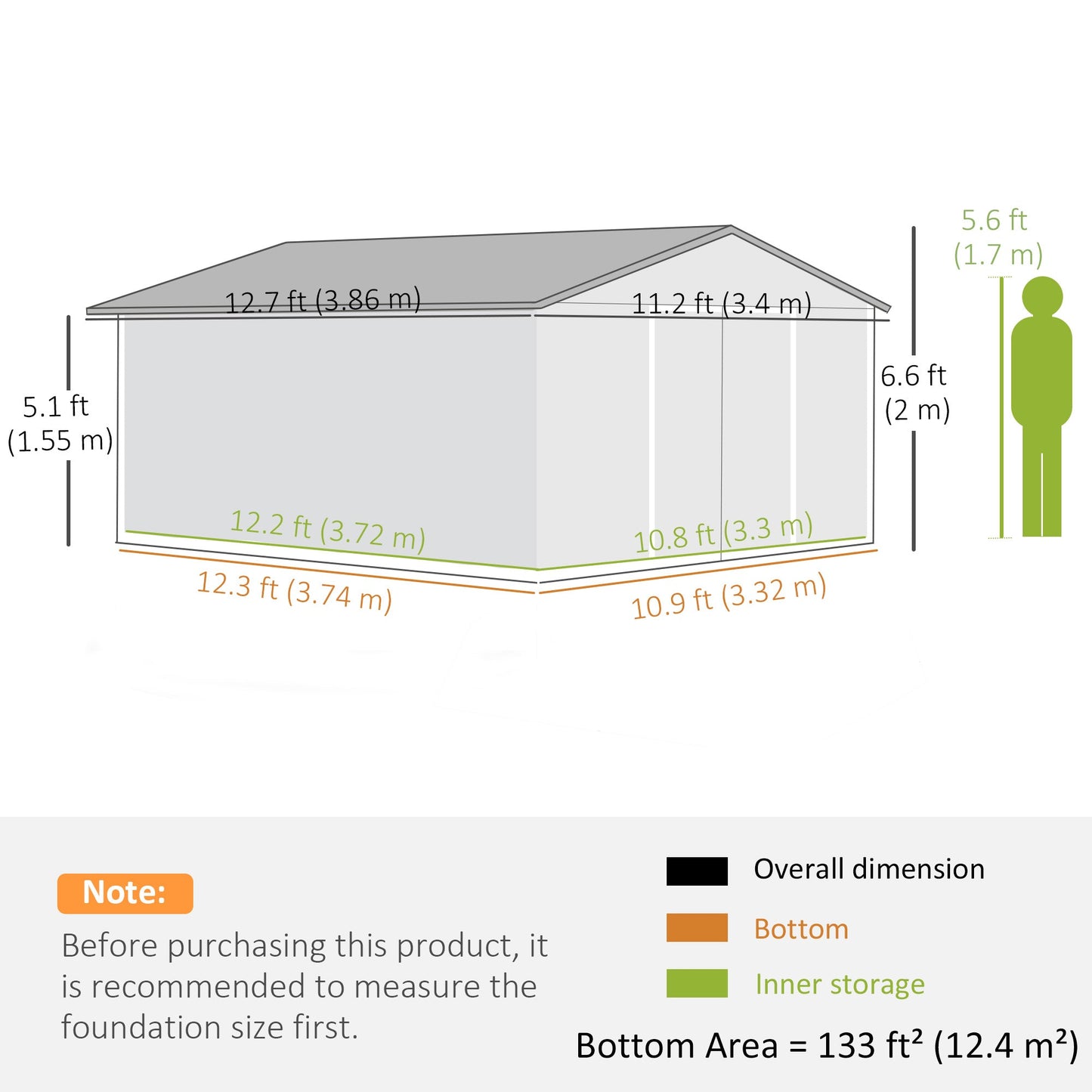 11' x 13' Garden Storage Shed with Foundation Kit, Metal Tool Storage House with Double Doors for Outdoor Patio Yard, Green