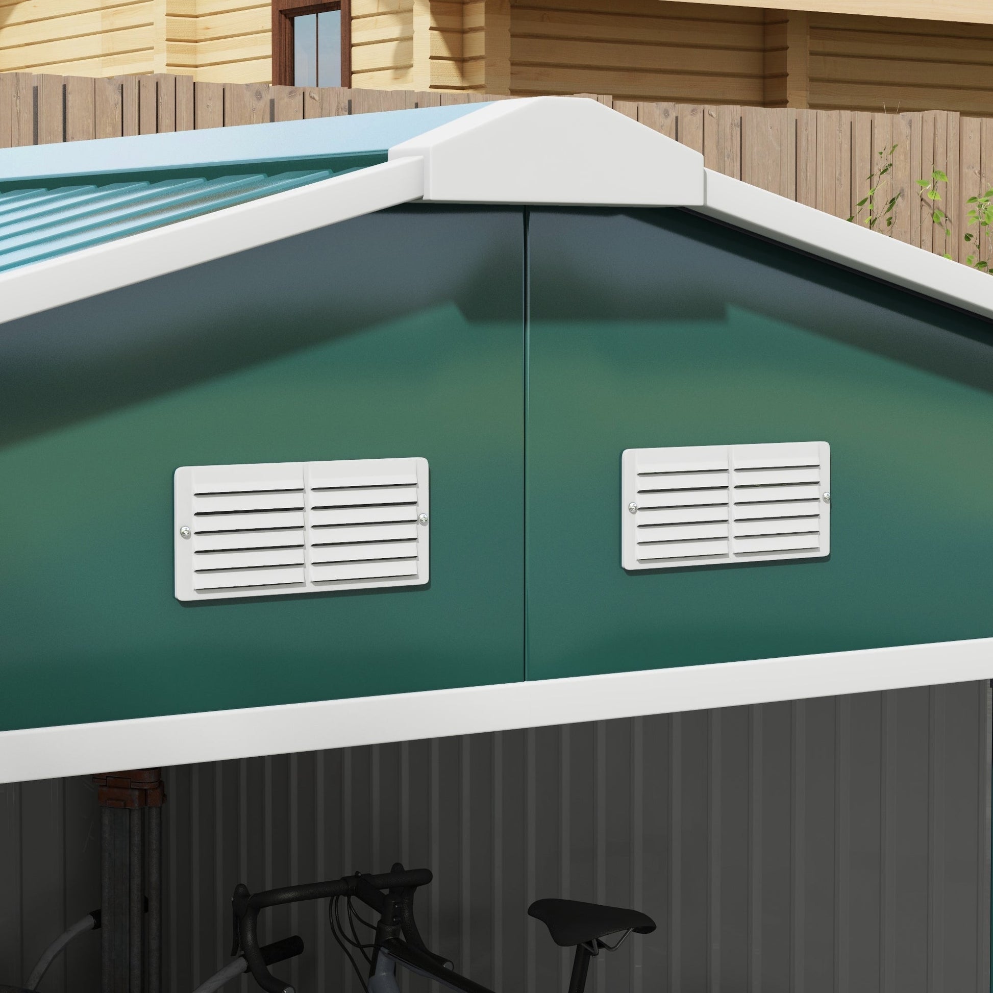 11' x 13' Garden Storage Shed with Foundation Kit, Metal Tool Storage House with Double Doors for Outdoor Patio Yard, Green