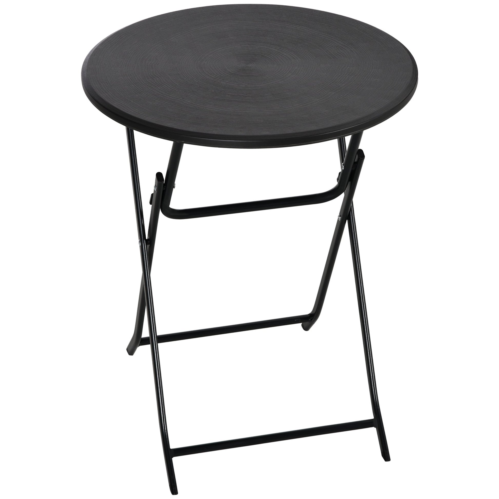 Folding Outdoor Coffee Table, 23.6" Round Outdoor Patio Table with Wood-Effect HDPE Top and Steel Frame for Balcony, Garden, Backyard, Dark Grey