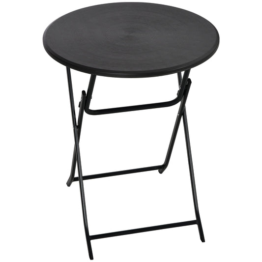 Folding Outdoor Coffee Table, 23.6" Round Outdoor Patio Table with Wood-Effect HDPE Top and Steel Frame for Balcony, Garden, Backyard, Dark Grey