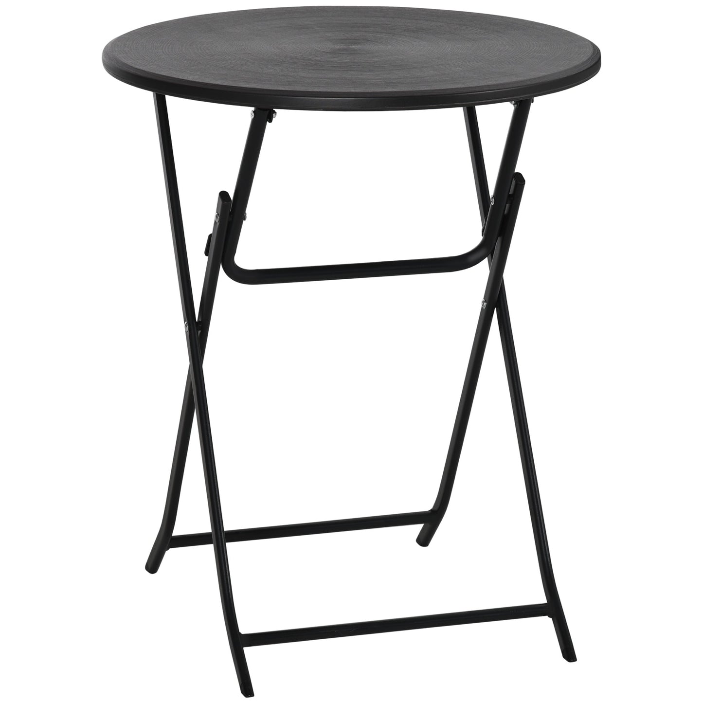 Folding Outdoor Coffee Table, 23.6" Round Outdoor Patio Table with Wood-Effect HDPE Top and Steel Frame for Balcony, Garden, Backyard, Dark Grey