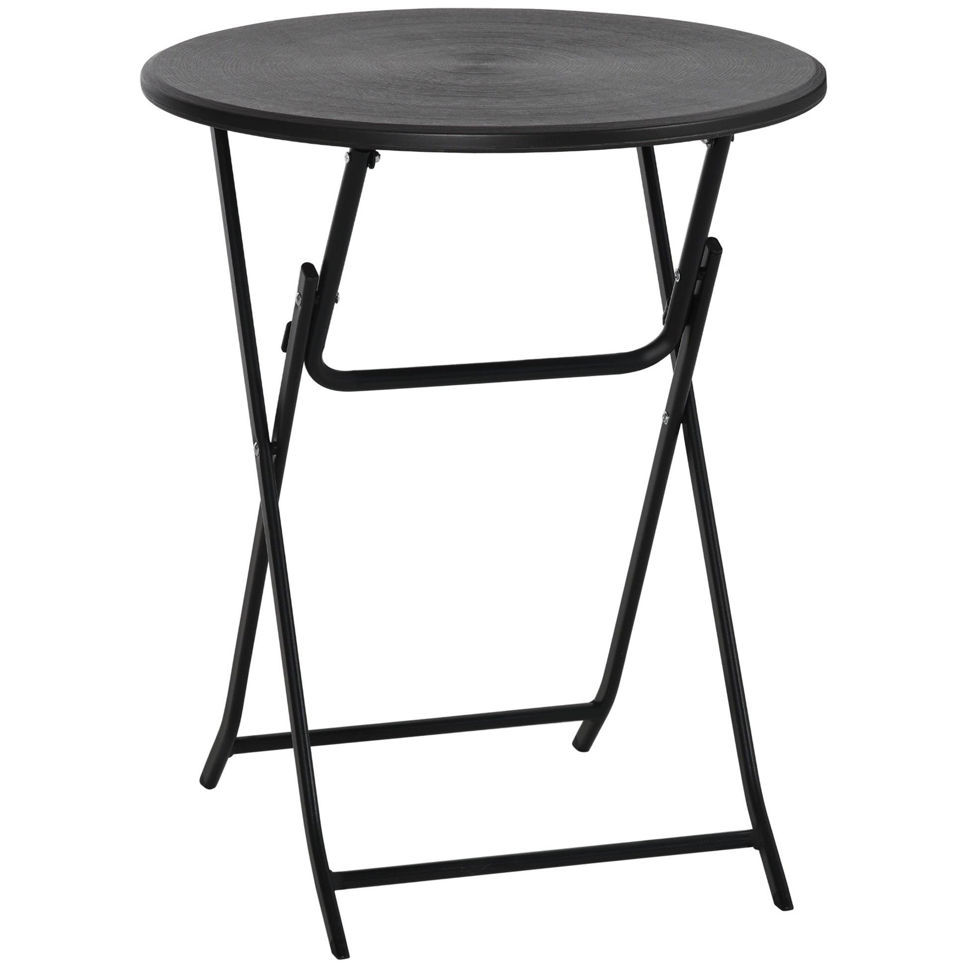 Folding Outdoor Coffee Table, 23.6" Round Outdoor Patio Table with Wood-Effect HDPE Top and Steel Frame for Balcony, Garden, Backyard, Dark Grey