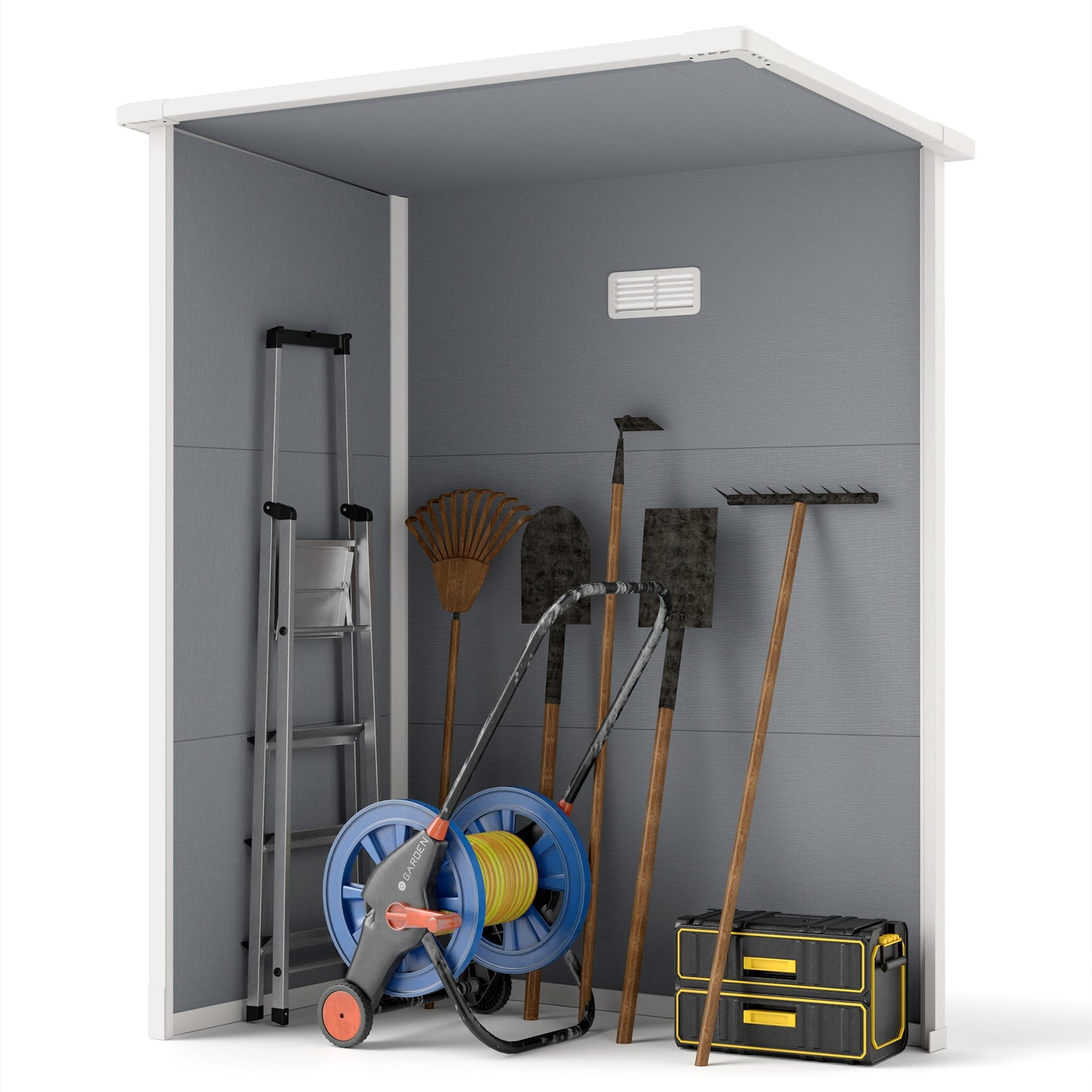 5 x 3FT Outdoor Storage Shed with Floor, Waterproof Garden Shed with Lockable Door, Window and Vent for Backyard, Lawn, Patio, Grey