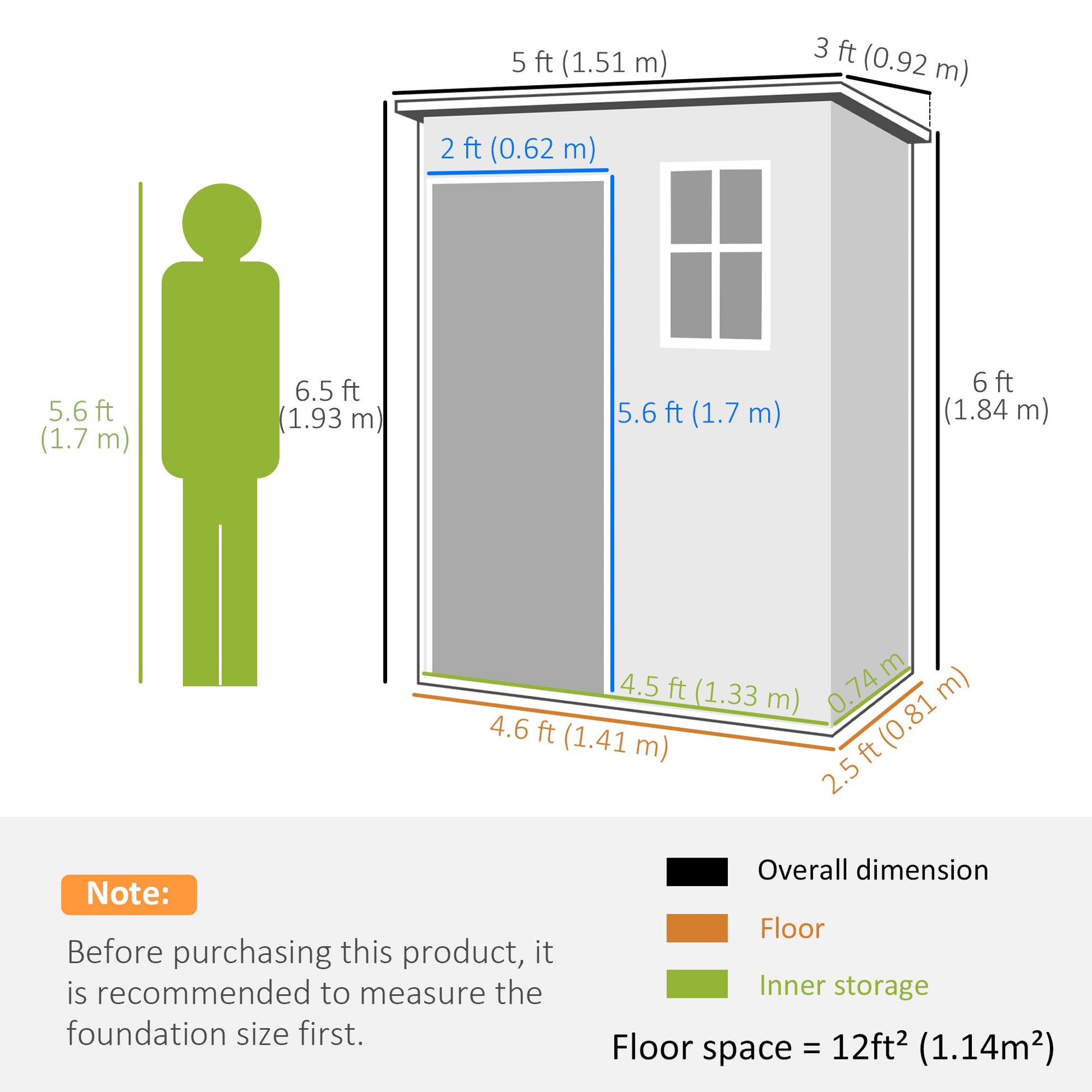 5 x 3FT Outdoor Storage Shed with Floor, Waterproof Garden Shed with Lockable Door, Window and Vent for Backyard, Lawn, Patio, Grey