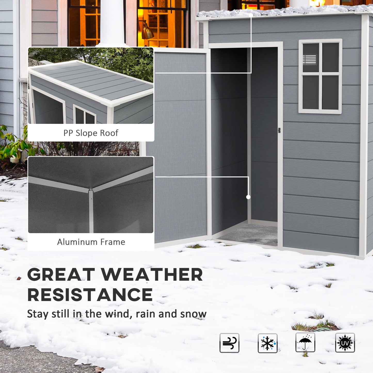 5 x 3FT Outdoor Storage Shed with Floor, Waterproof Garden Shed with Lockable Door, Window and Vent for Backyard, Lawn, Patio, Grey