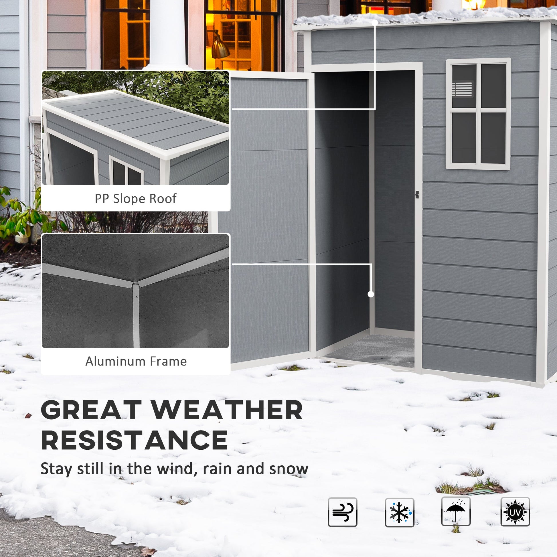 5 x 3FT Outdoor Storage Shed with Floor, Waterproof Garden Shed with Lockable Door, Window and Vent for Backyard, Lawn, Patio, Grey