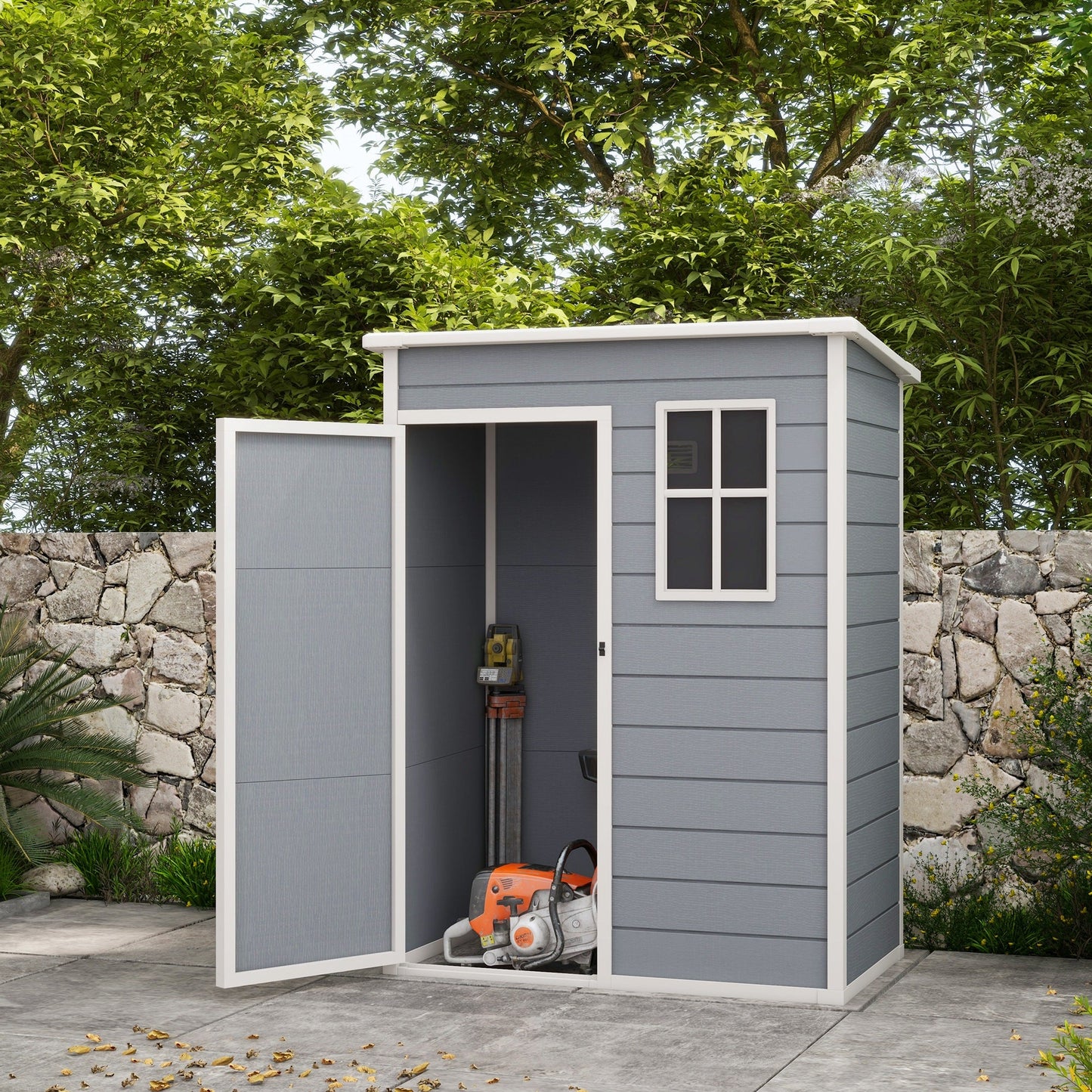 5 x 3FT Outdoor Storage Shed with Floor, Waterproof Garden Shed with Lockable Door, Window and Vent for Backyard, Lawn, Patio, Grey