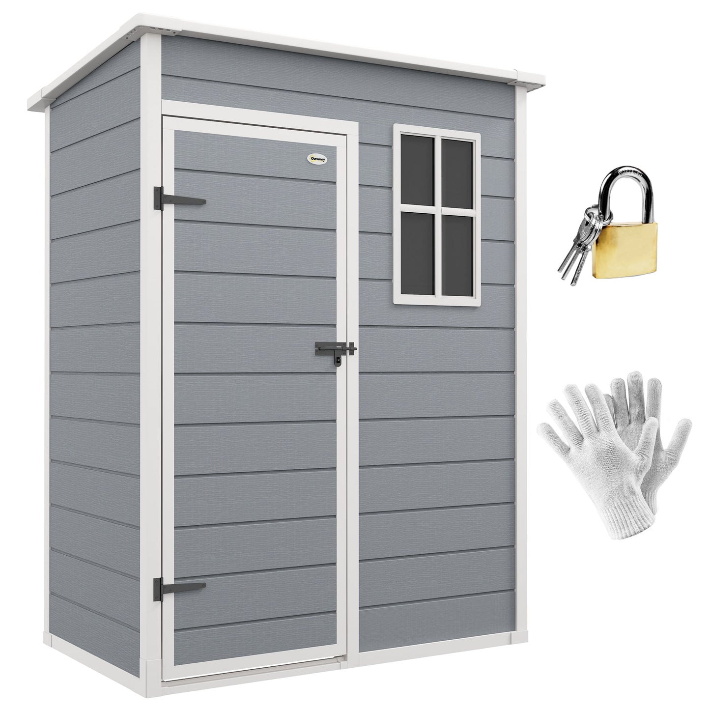 5 x 3FT Outdoor Storage Shed with Floor, Waterproof Garden Shed with Lockable Door, Window and Vent for Backyard, Lawn, Patio, Grey