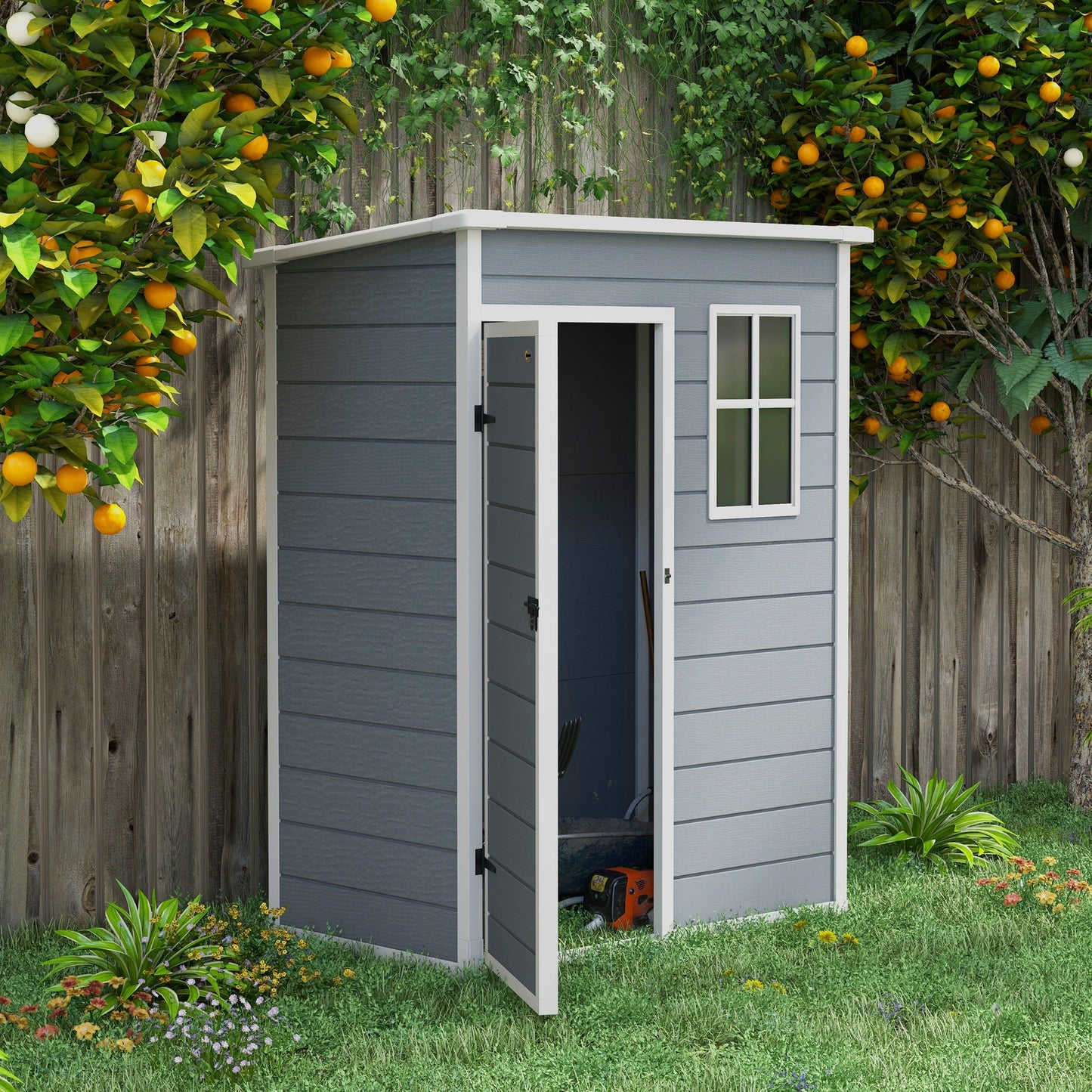 5 x 3FT Outdoor Storage Shed with Floor, Waterproof Garden Shed with Lockable Door, Window and Vent for Backyard, Lawn, Patio, Grey