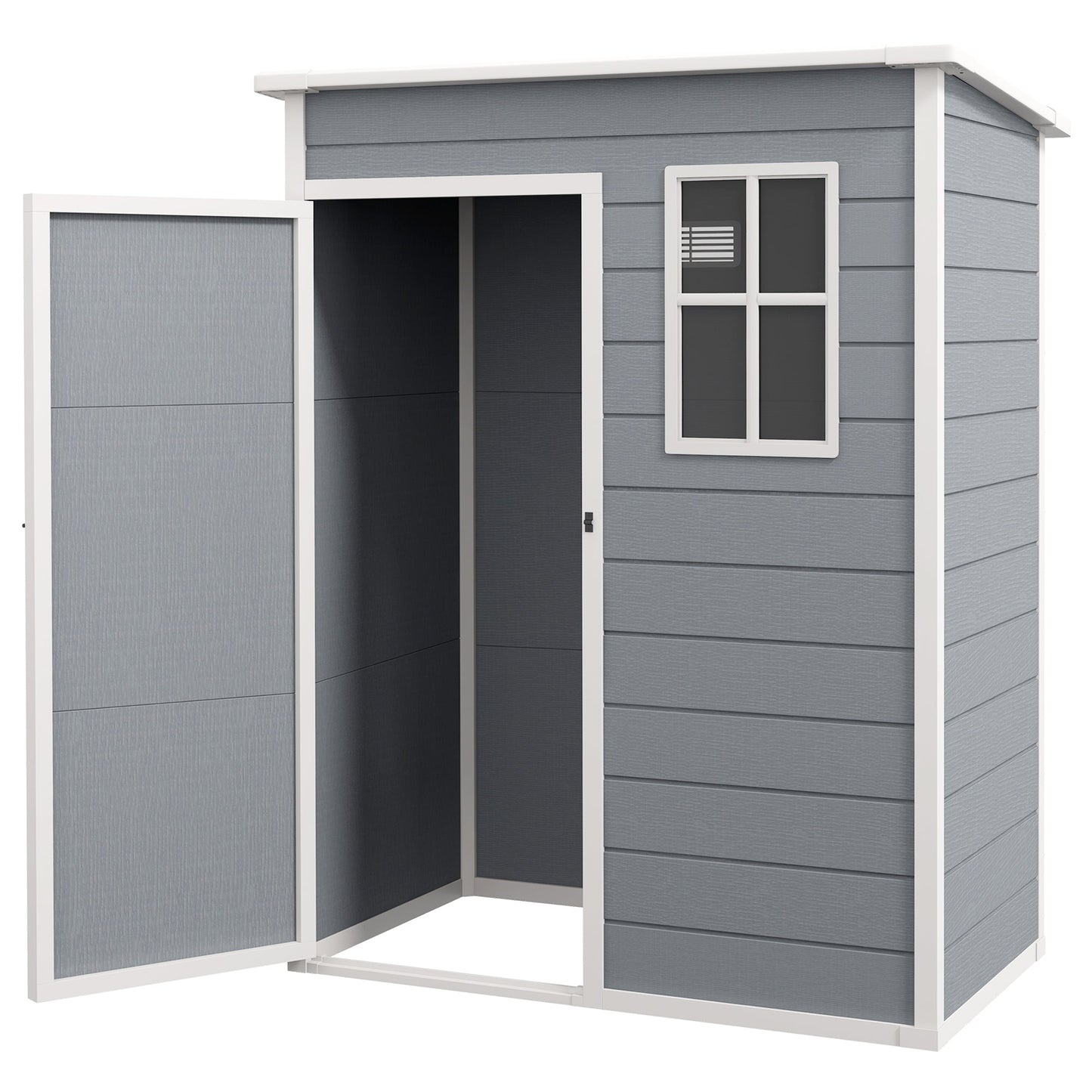 5 x 3FT Outdoor Storage Shed with Floor, Waterproof Garden Shed with Lockable Door, Window and Vent for Backyard, Lawn, Patio, Grey
