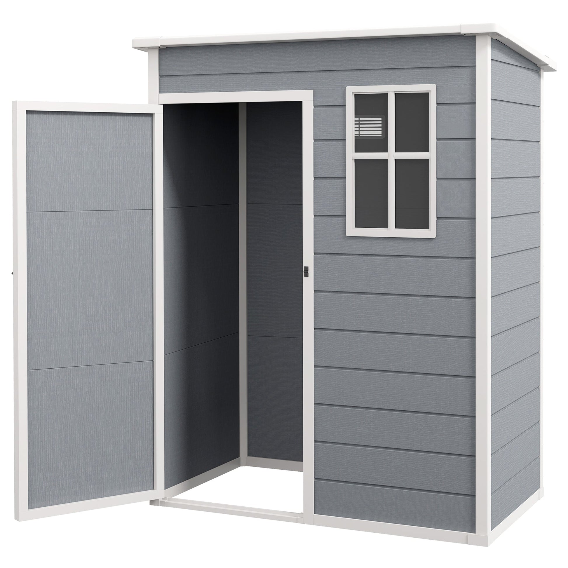 5 x 3FT Outdoor Storage Shed with Floor, Waterproof Garden Shed with Lockable Door, Window and Vent for Backyard, Lawn, Patio, Grey