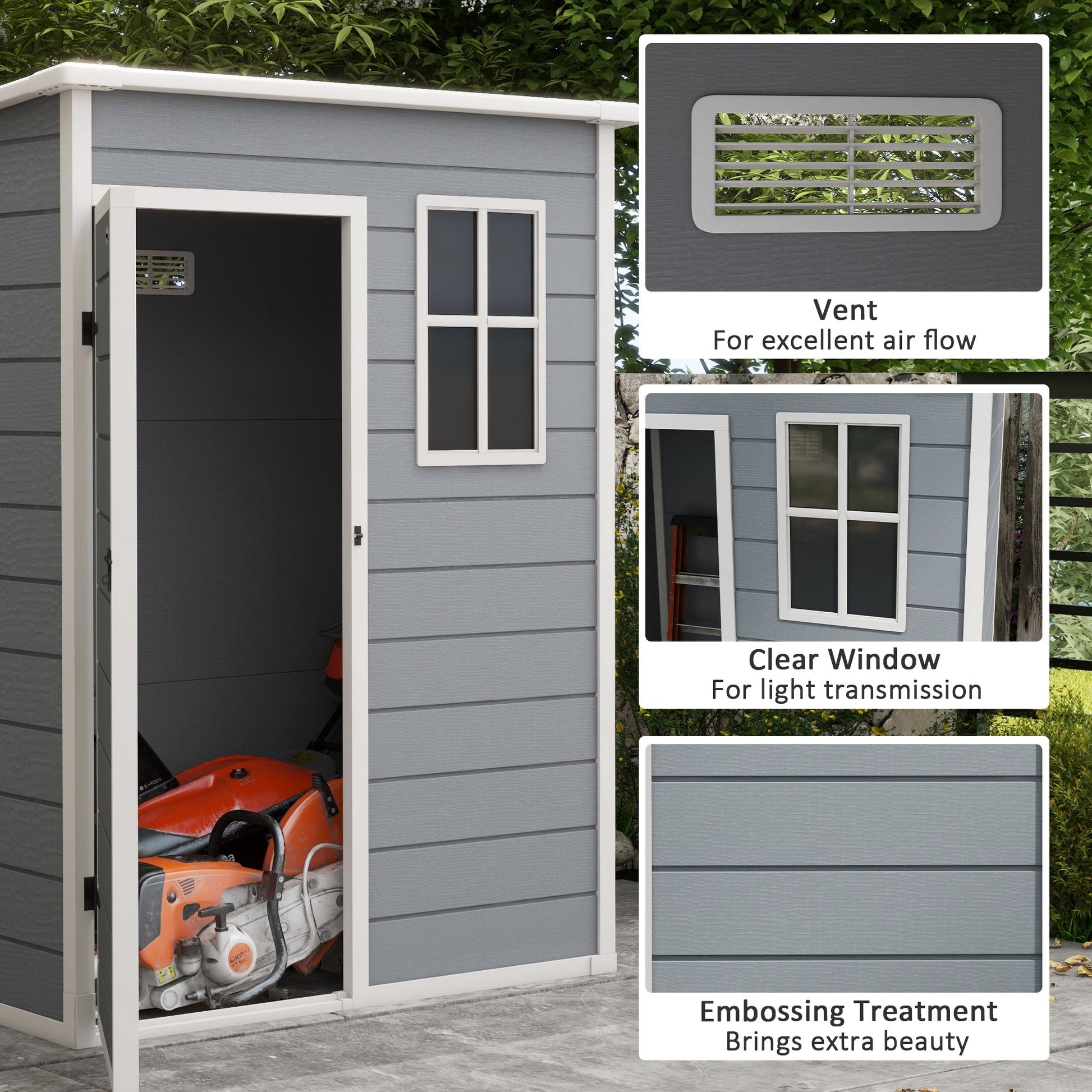 5 x 3FT Outdoor Storage Shed with Floor, Waterproof Garden Shed with Lockable Door, Window and Vent for Backyard, Lawn, Patio, Grey