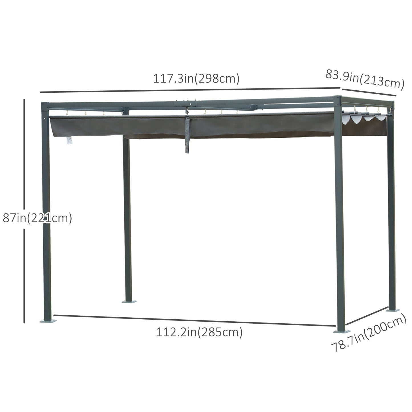 10' x 7' Patio Pergola with Retractable Canopy, Outdoor Sun Shelter, Yard Shade, Grey
