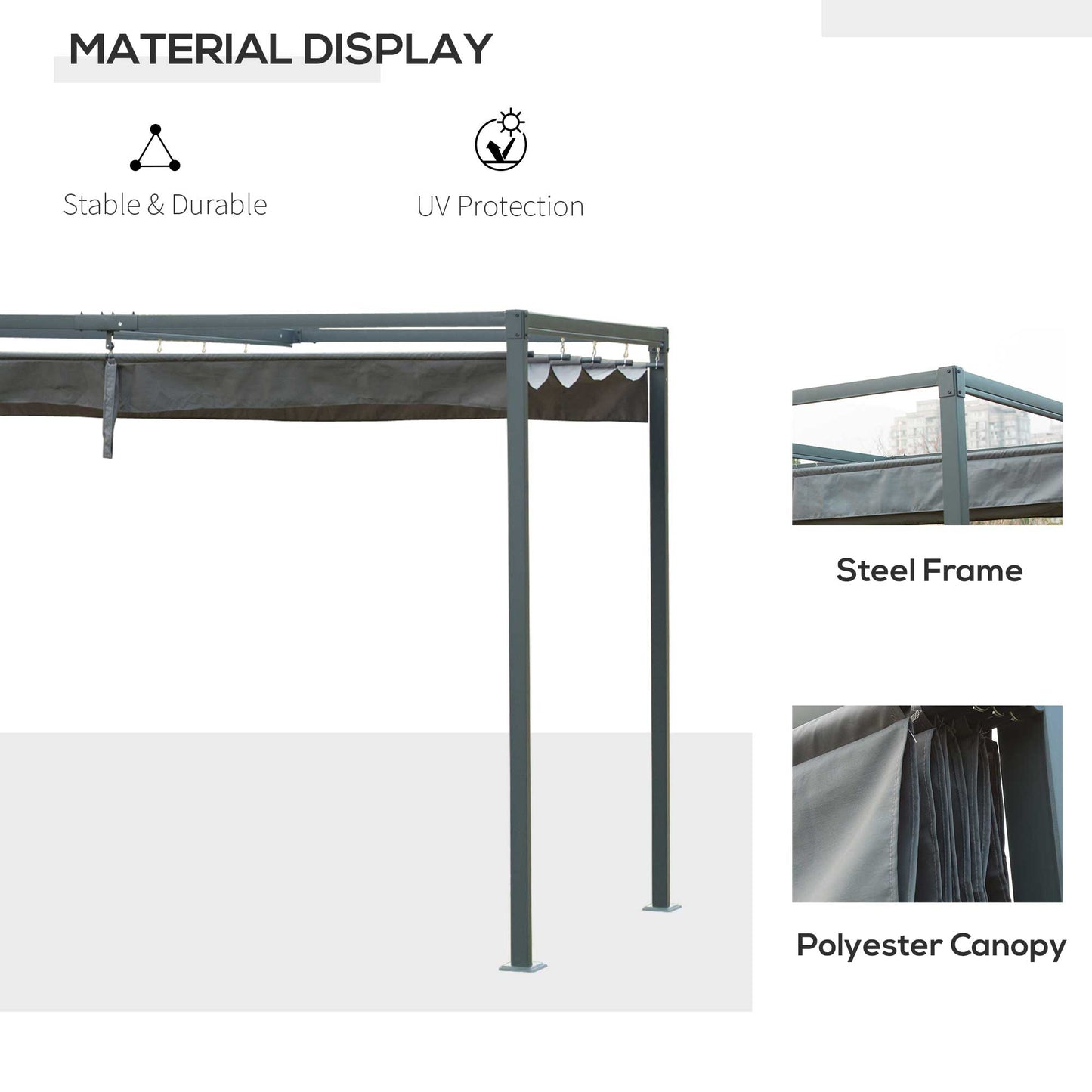 10' x 7' Patio Pergola with Retractable Canopy, Outdoor Sun Shelter, Yard Shade, Grey