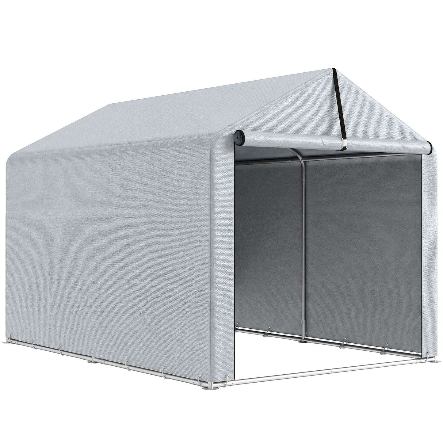 7' x 5' Portable Shed, Waterproof Bike Tent with Roll-up Zipper Door and Galvanized Steel Frame, Outdoor Storage Shed for Bike, Firewood, Garden Tools, Light Grey