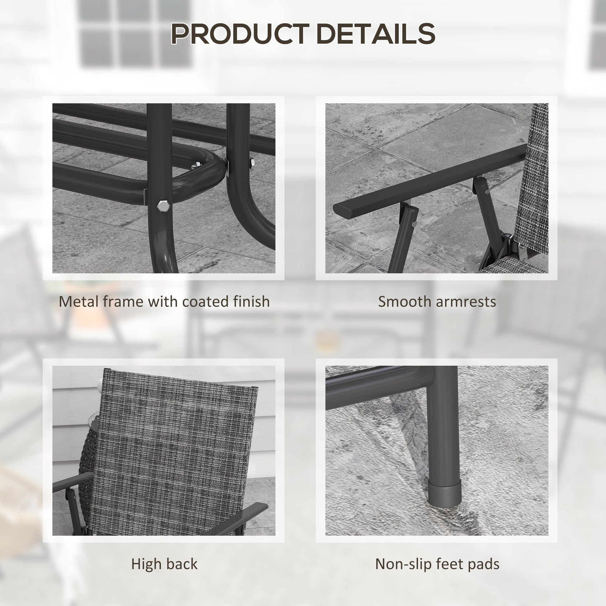 Outdoor 4 Pieces Patio Furniture Set with Foldable Armchairs and Loveseat, Small Patio Coffee Set with Glass Top Table for Backyard Lawn Porch Garden Balcony, Mixed Grey